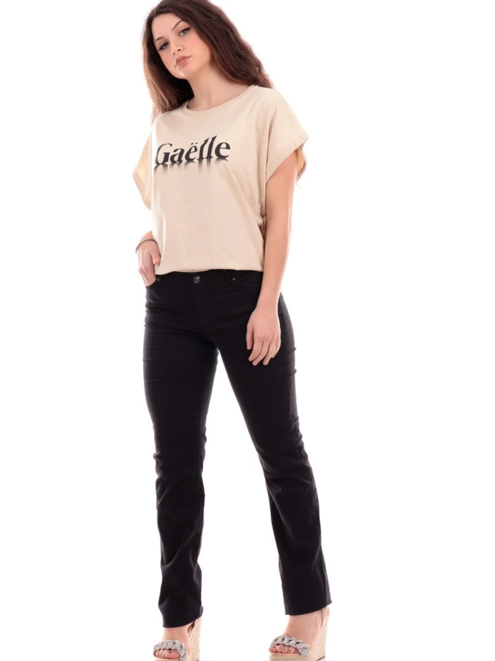 GAELLE T-Shirt*T-Shirt beige da donna asimmetrica GAABW00457