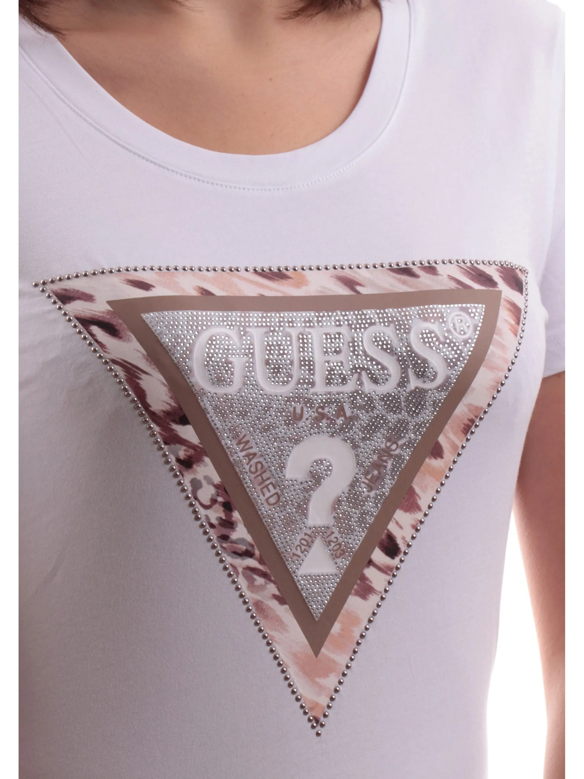 GUESS T-Shirt*T-shirt bianca da donna logo triangolo con strass W5RI22J1314
