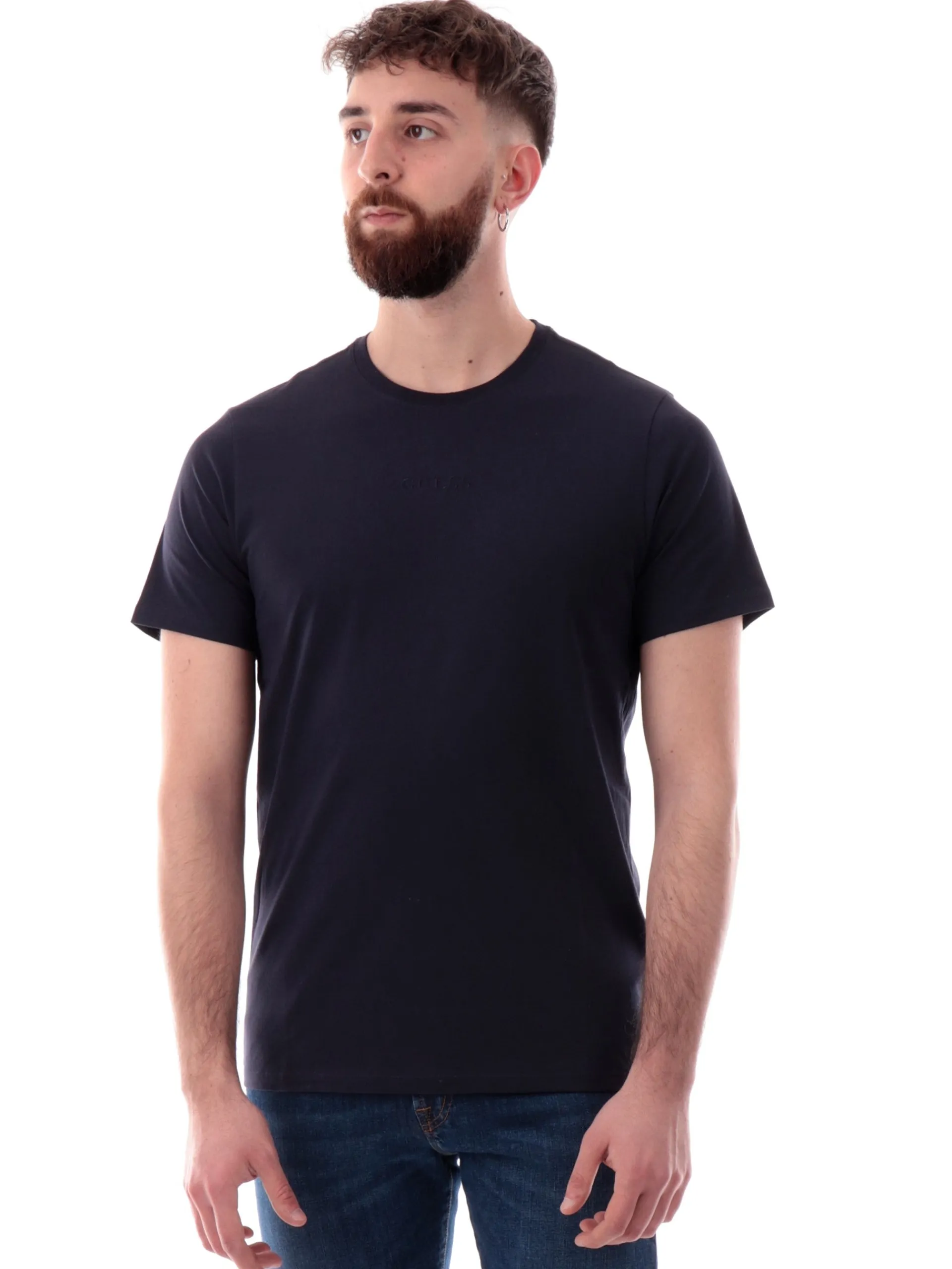 GUESS T-Shirt*T-shirt blu da uomo logo ricamato M4GP39K7HD0