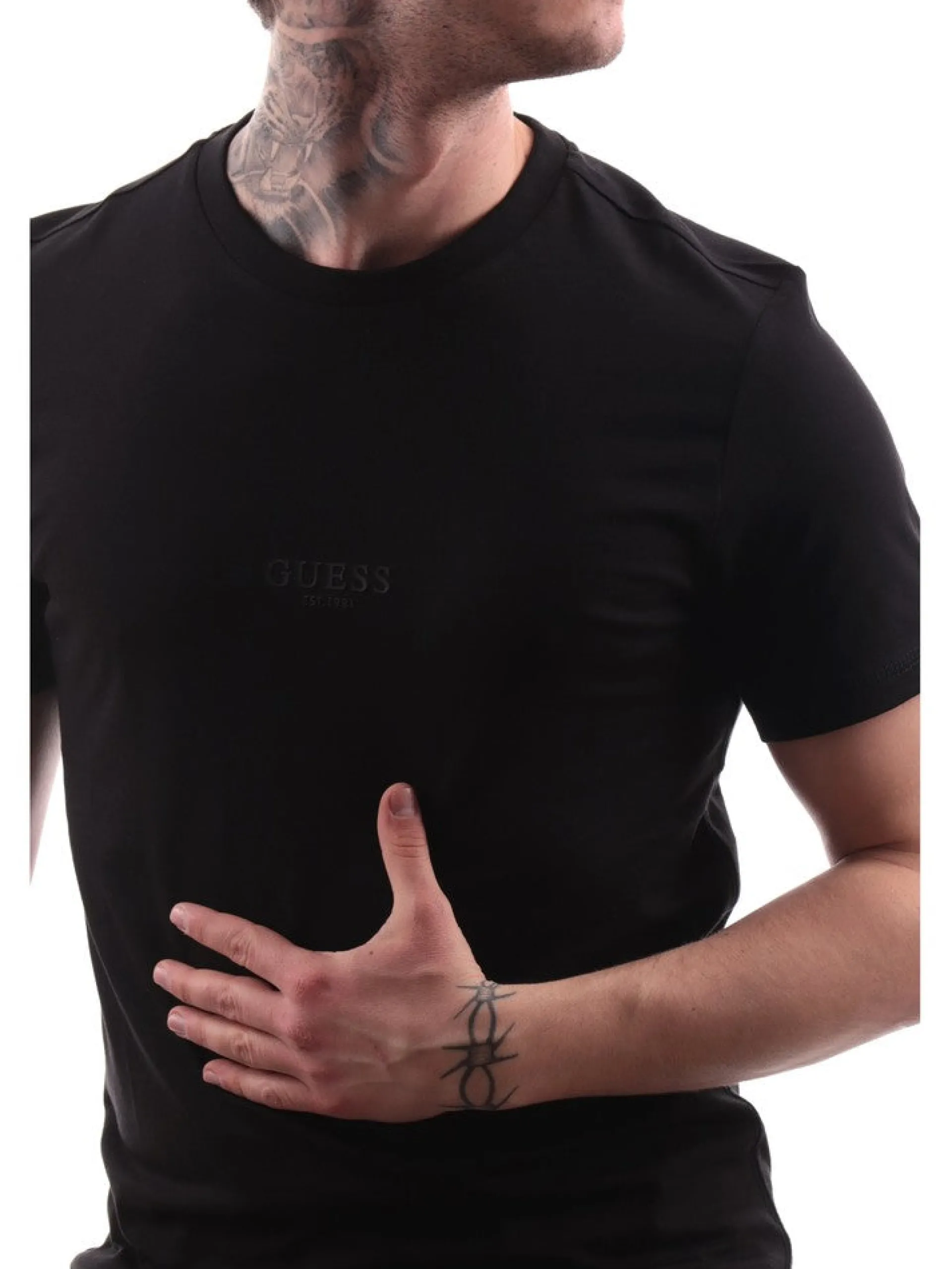 GUESS T-Shirt*T-shirt nera da uomo con logo M2YI72I3Z14