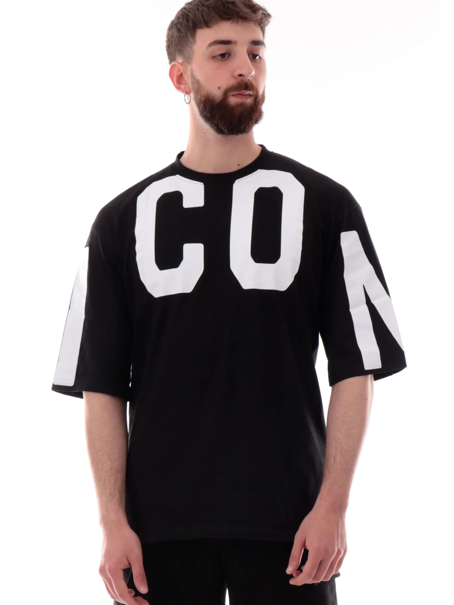 ICON T-Shirt*T-shirt Nera da uomo Logo bianco Maxi ICUS2S5T063