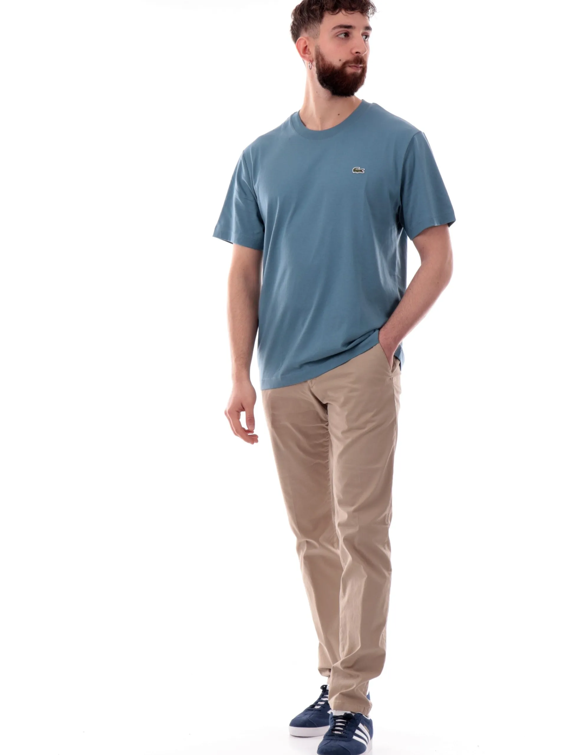 LACOSTE T-Shirt*T-shirt celeste da uomo maniche corte TH7318