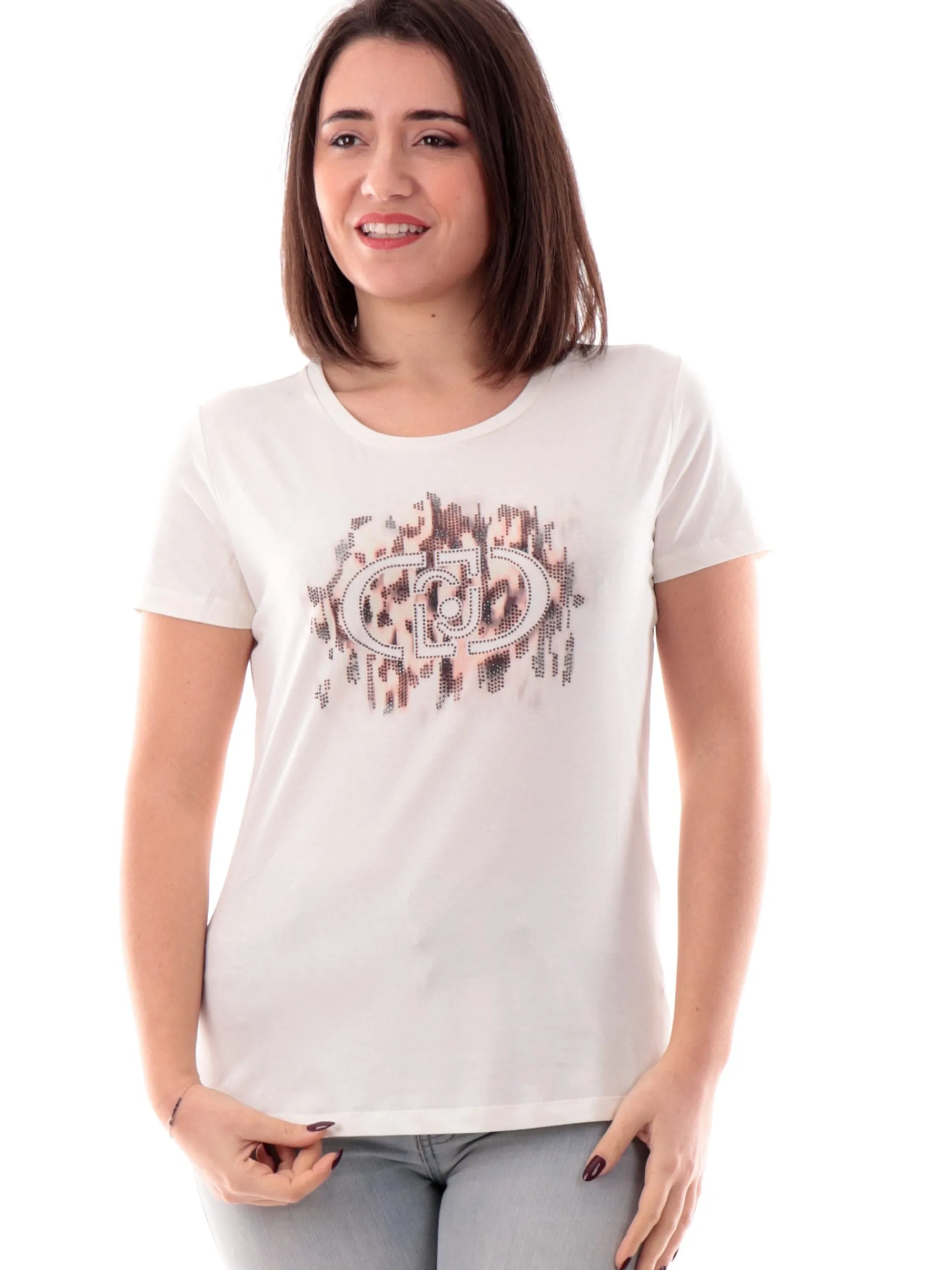 LIU JO SPORT T-Shirt*T-shirt Liu Jo bianca da donna con stampa e strass TA5173JS003M9514