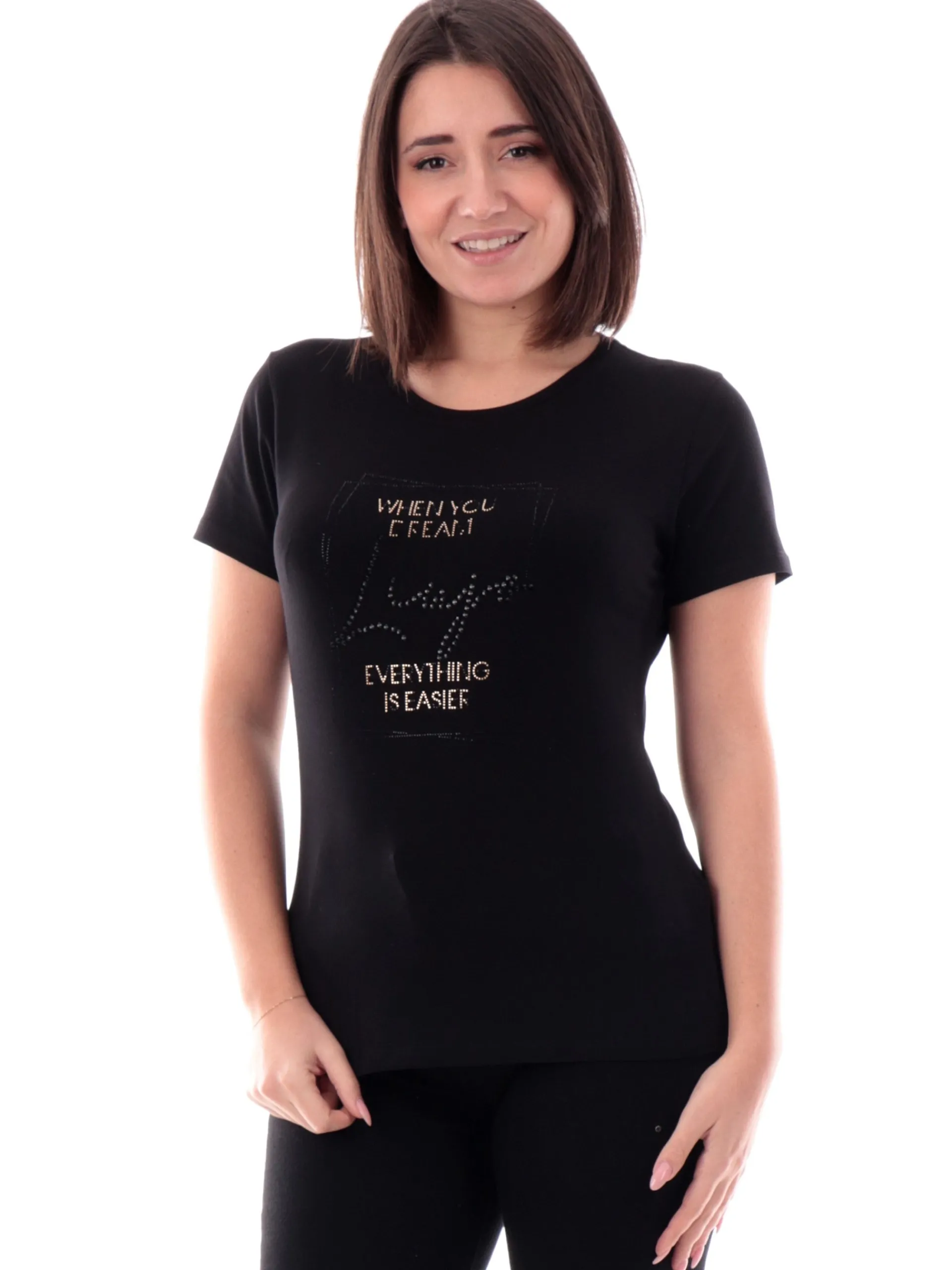 LIU JO SPORT T-Shirt*T-Shirt Liu Jo Nera da donna logo strass TA5214JS003