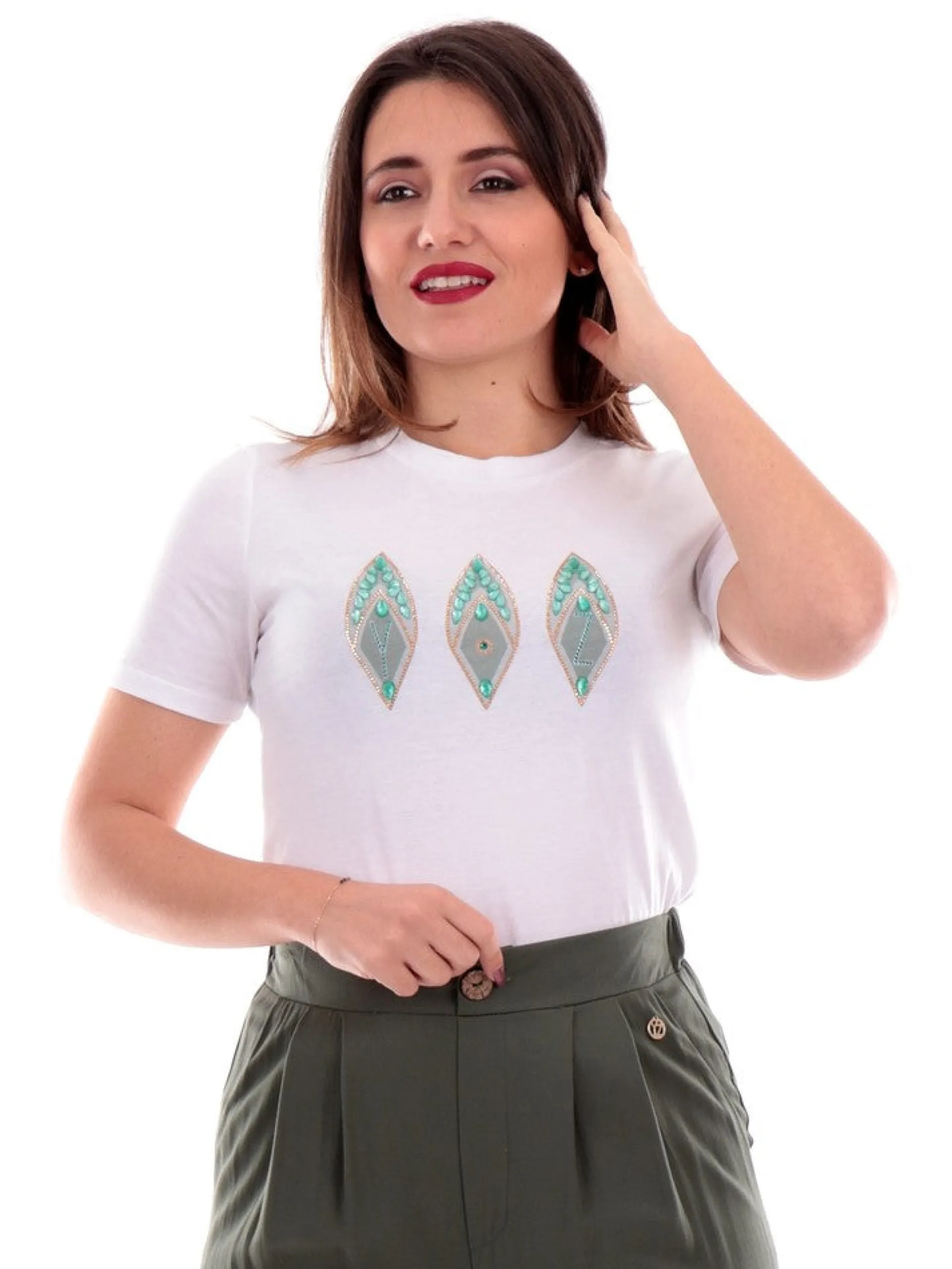 YES ZEE T-Shirt*T-shirt bianca da donna con strass T281LU060