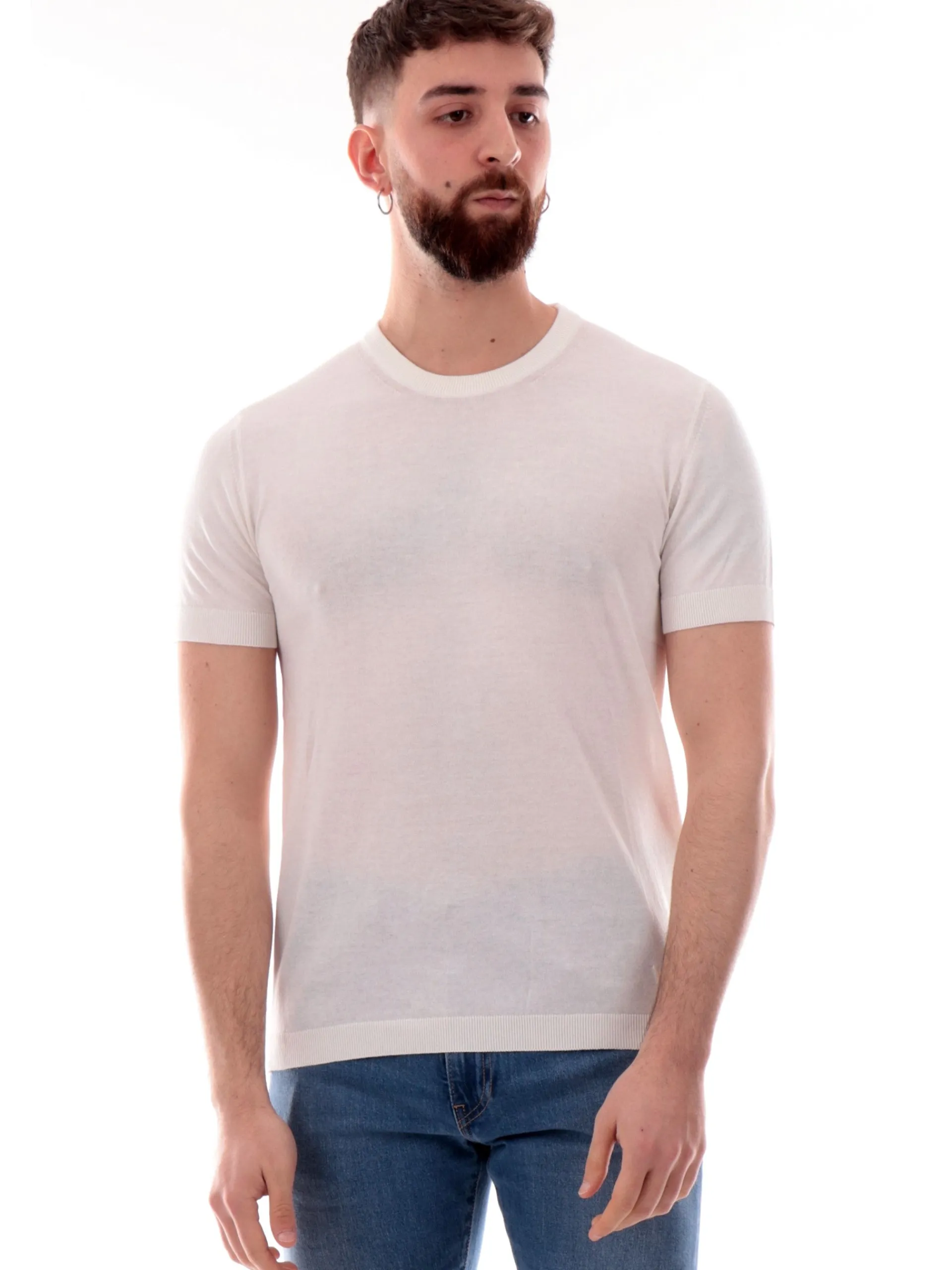 YES ZEE Maglie*T-shirt bianca girocollo da uomo tessuto in maglia M715DH00