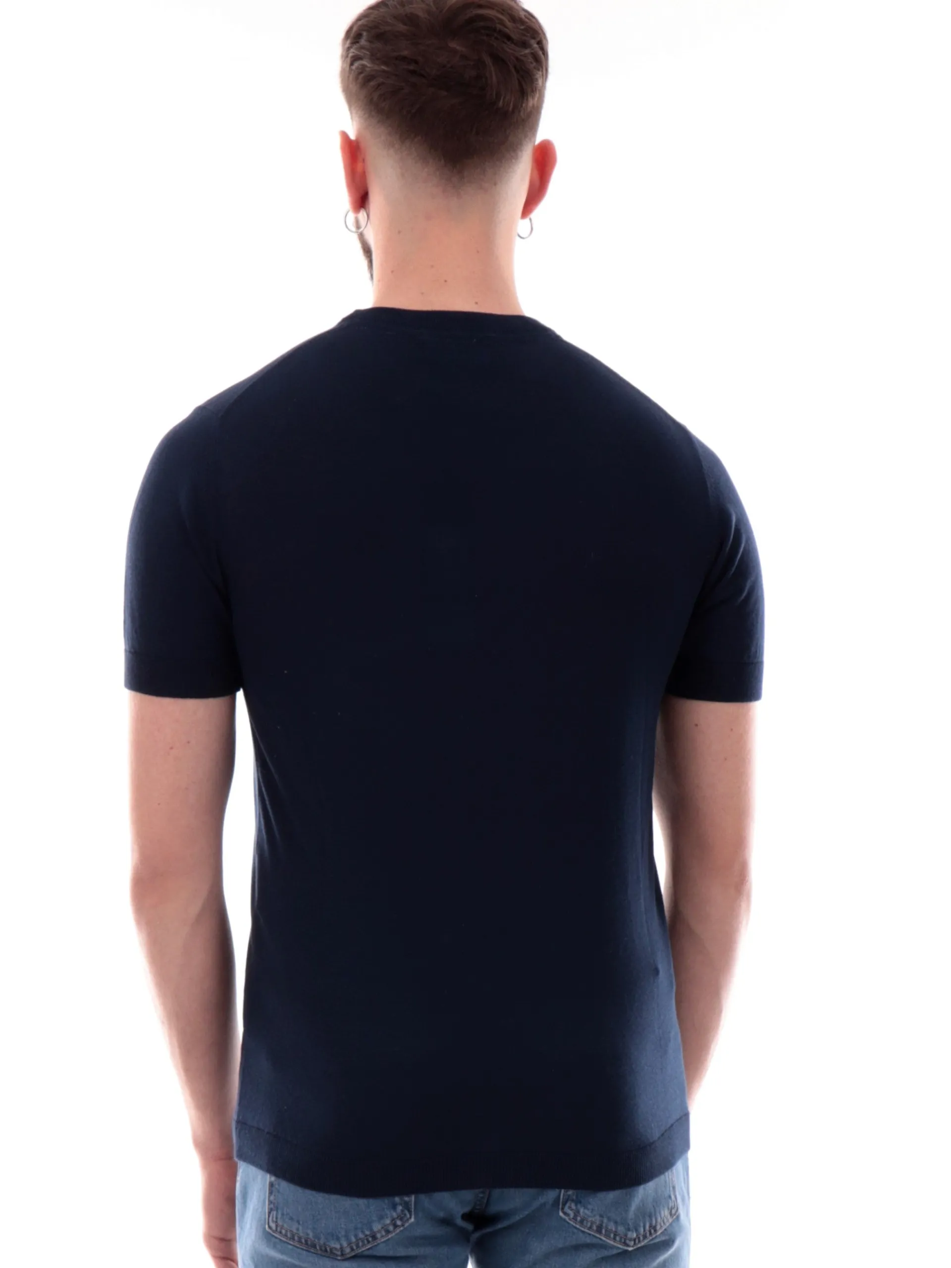 YES ZEE Maglie*T-shirt blu girocollo da uomo tessuto in maglia M715DH00
