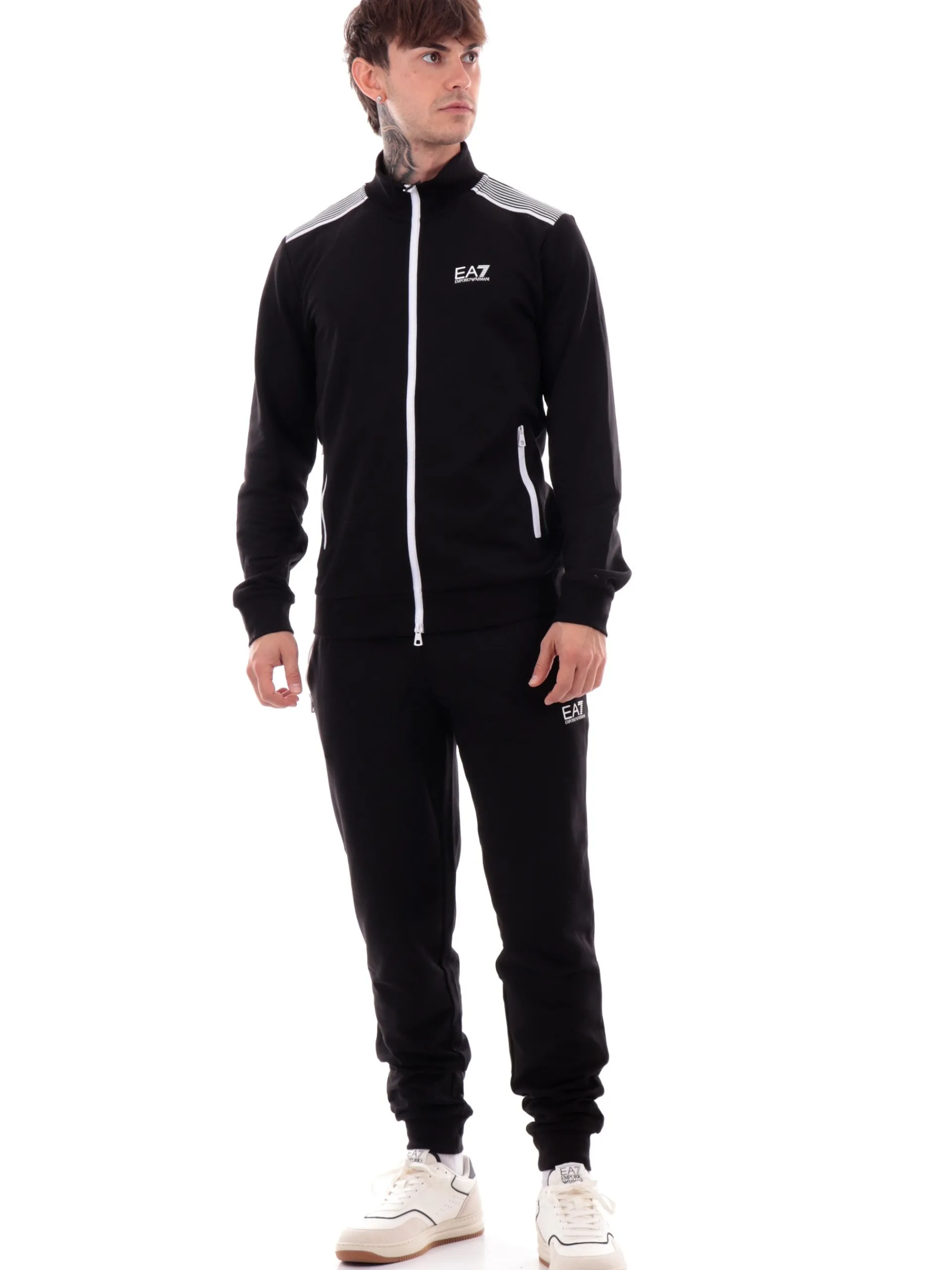 EMPORIO ARMANI 7 Tute*Tuta completa Emporio Armani EA7 nera da uomo full zip 6DPV54PJ9FZ