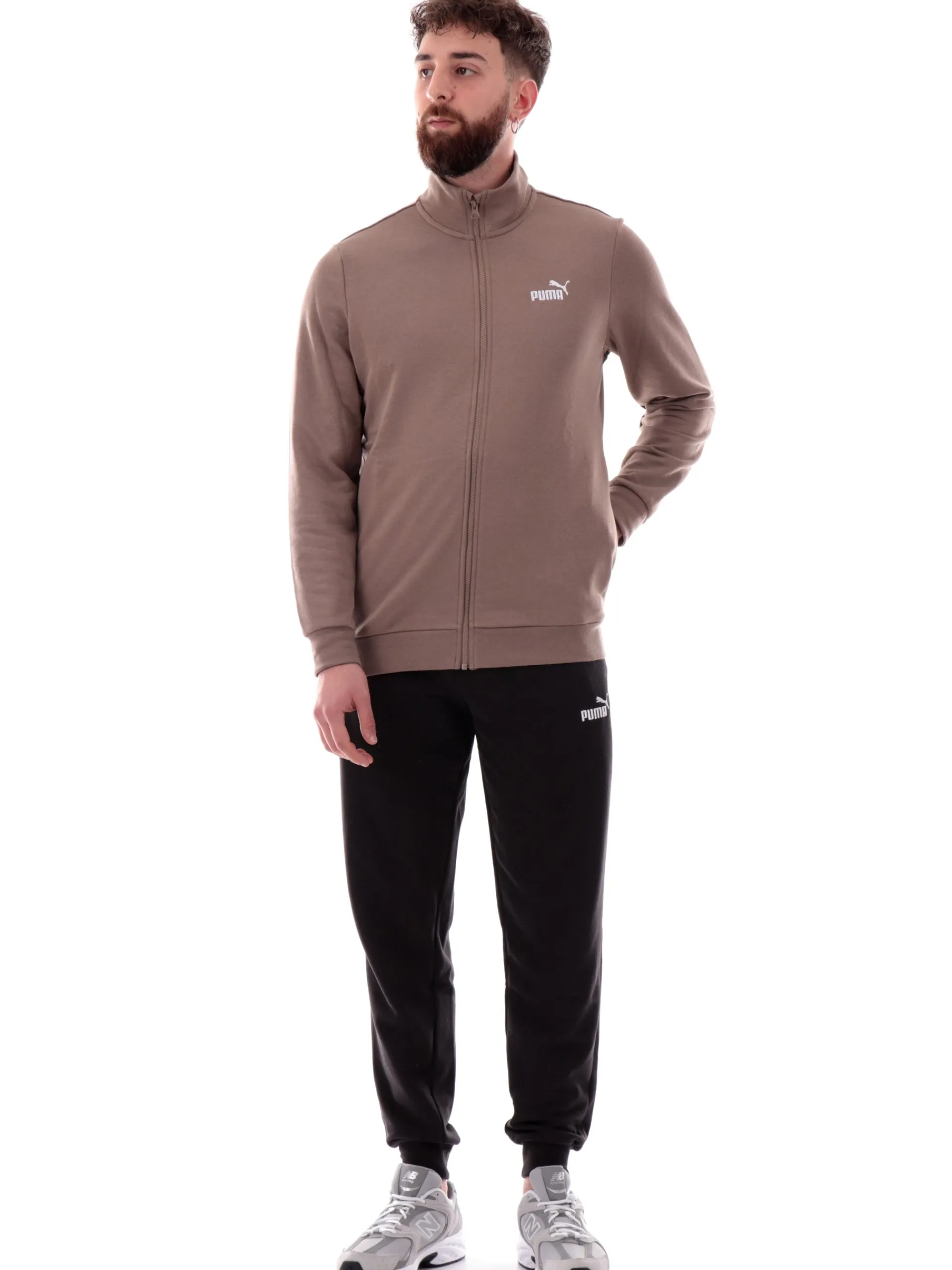 PUMA Tute*Tuta completa marrone e nera da uomo full zip Ess 684848