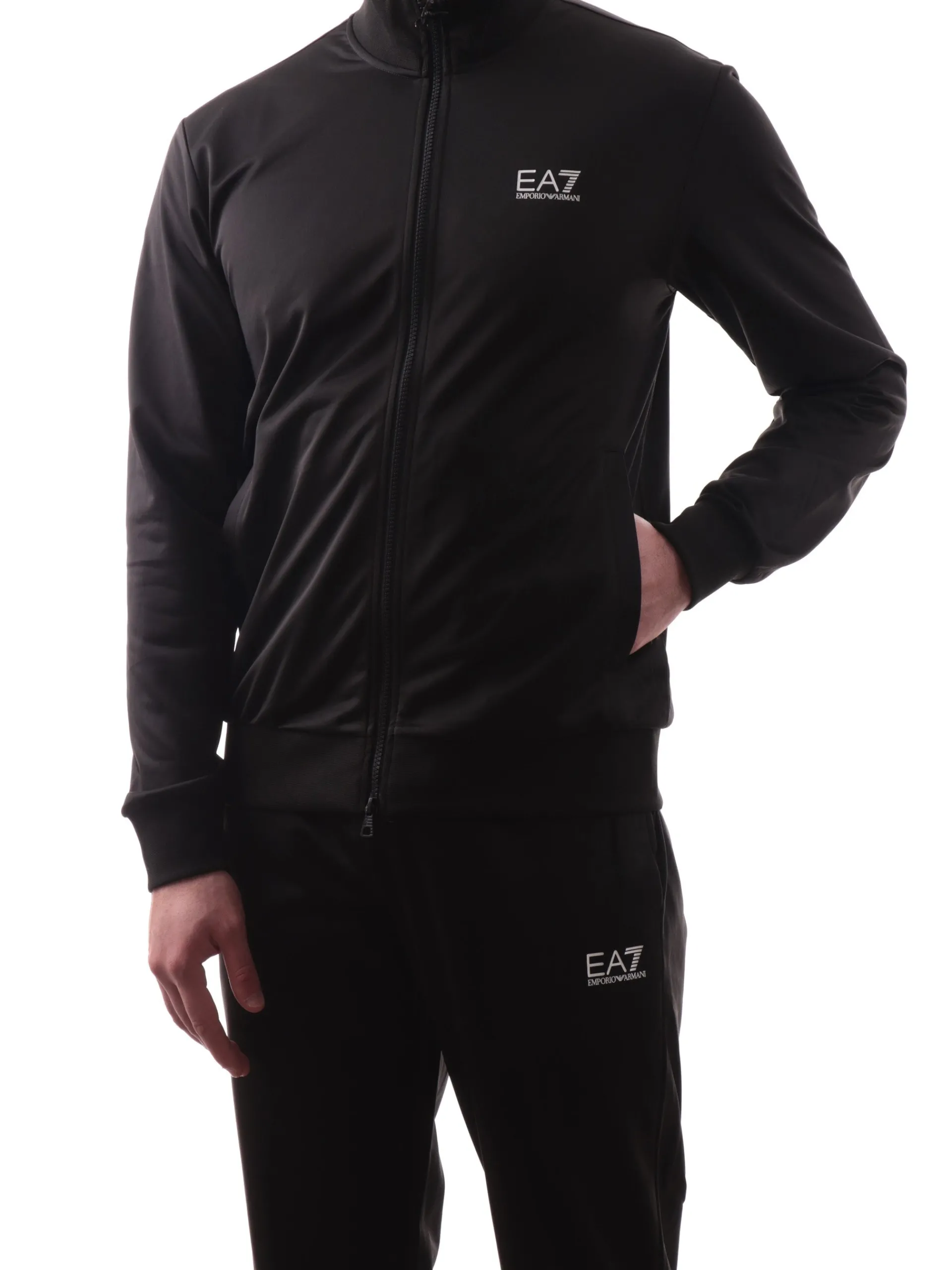 EMPORIO ARMANI 7 Tute*Tuta Emporio Armani EA7 nera da uomo acetata full zip logo bianco 8NPV65PJHCZ