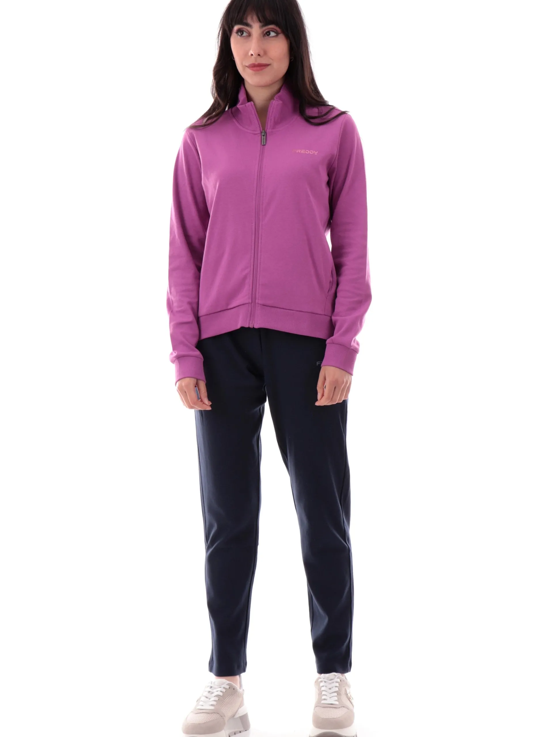 FREDDY Tute*Tuta fucsia e nera da donna full zip logo con glitter S25WTRK2