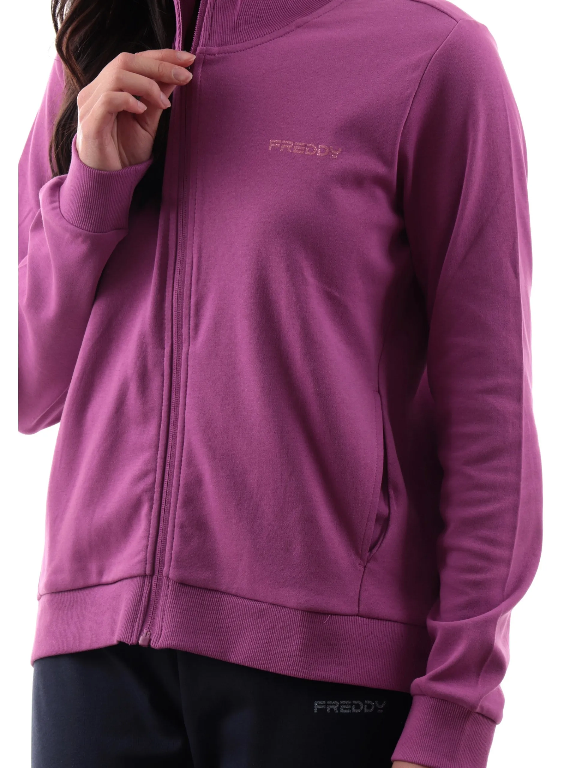 FREDDY Tute*Tuta fucsia e nera da donna full zip logo con glitter S25WTRK2