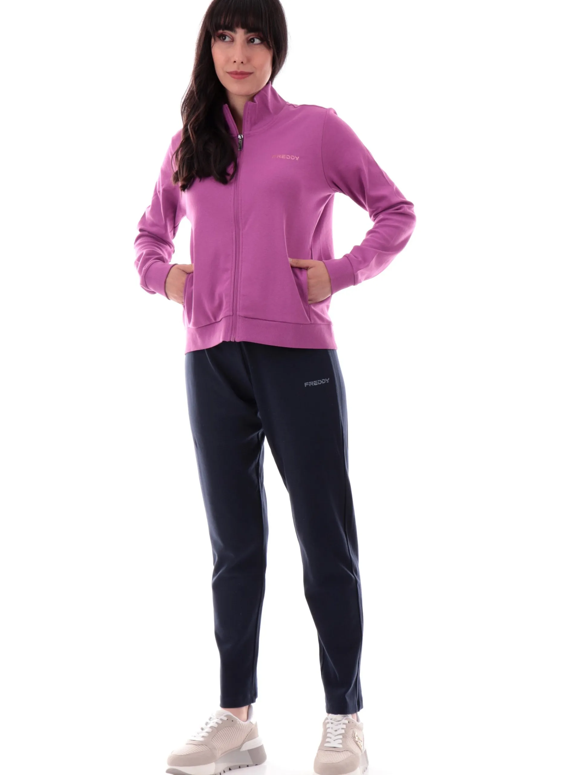 FREDDY Tute*Tuta fucsia e nera da donna full zip logo con glitter S25WTRK2