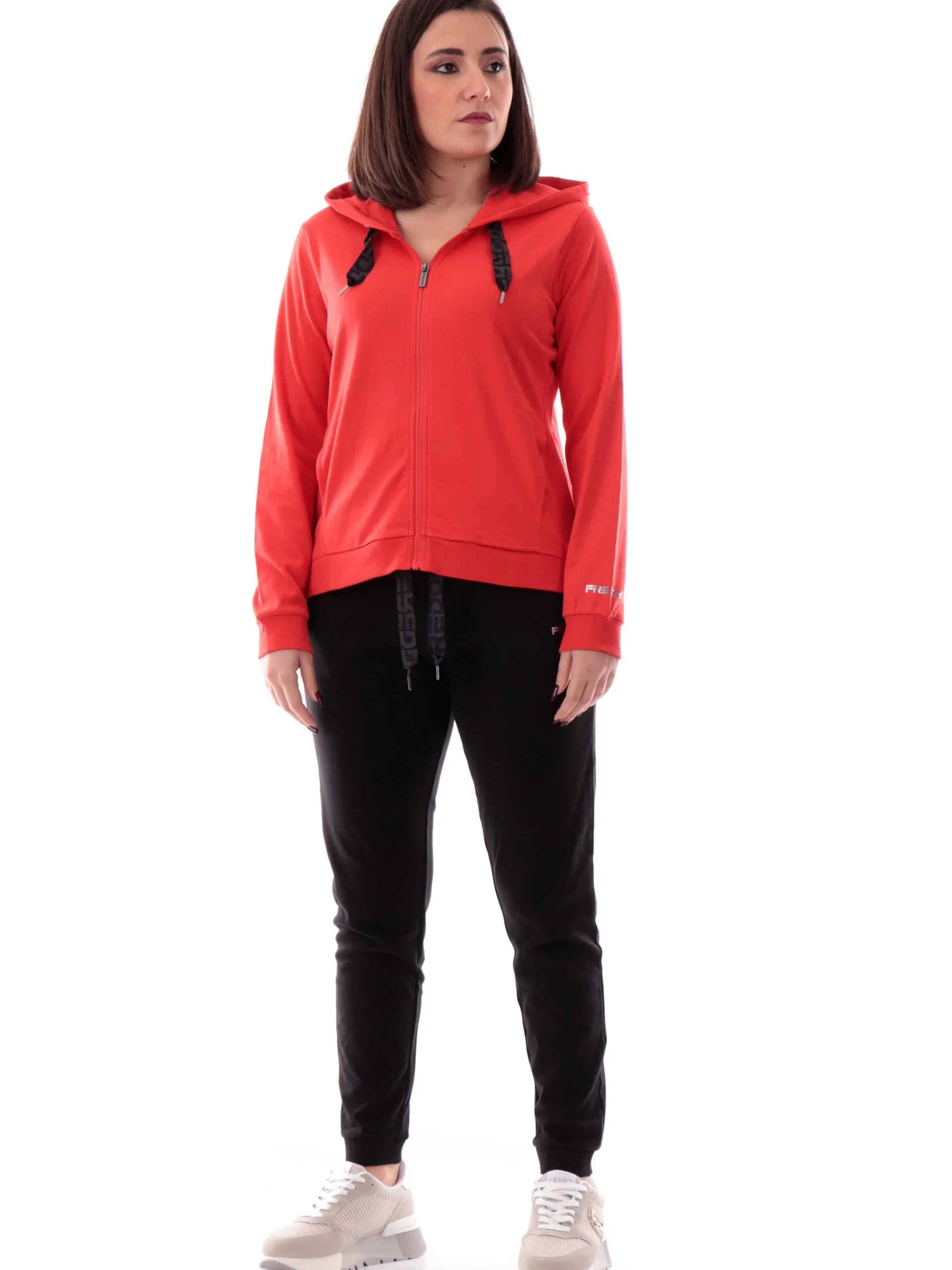 FREDDY Tute*Tuta rossa e nera da donna con cappuccio logo manica S25WTRK4