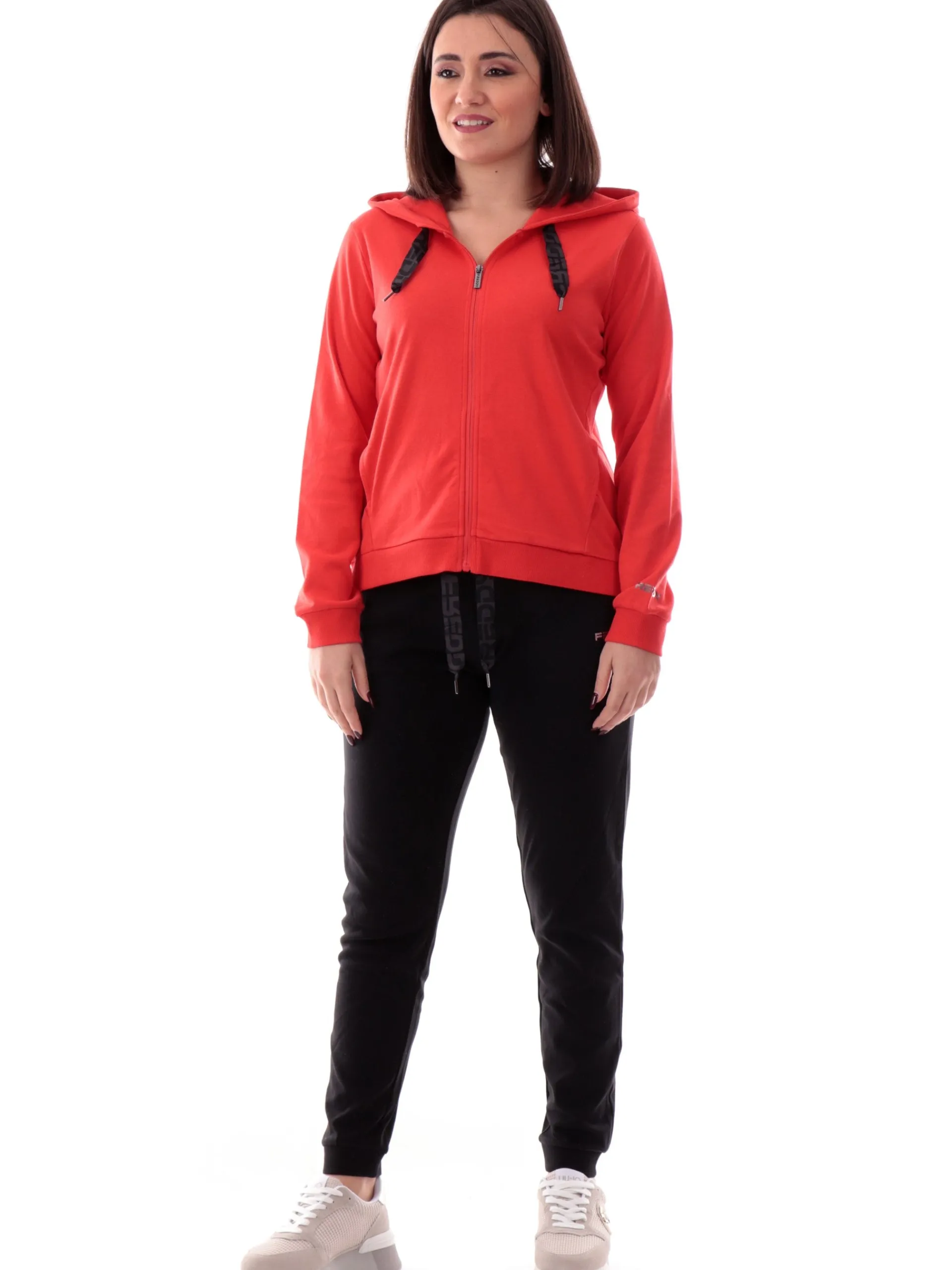 FREDDY Tute*Tuta rossa e nera da donna con cappuccio logo manica S25WTRK4