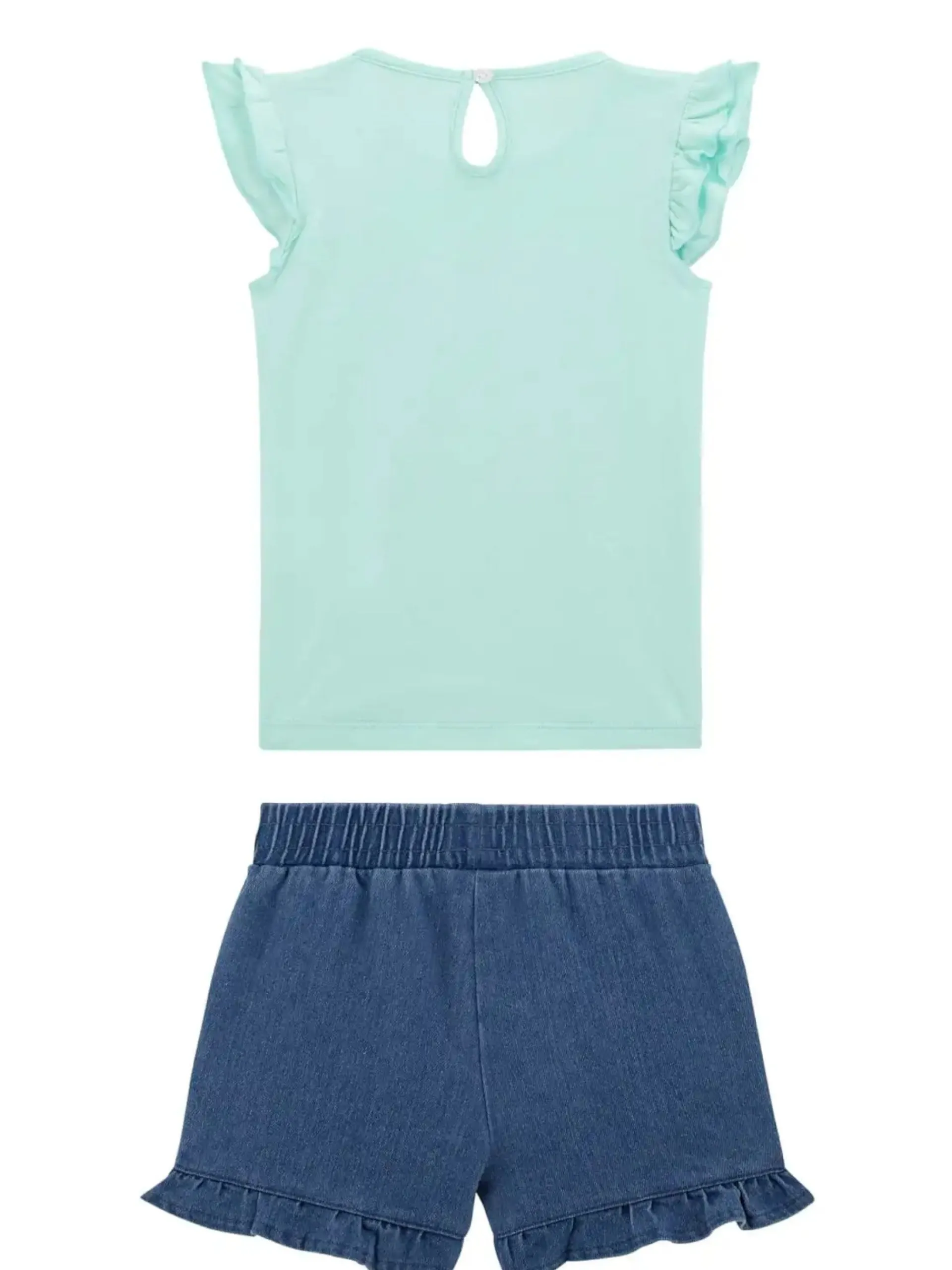 GUESS Completi*Tuta verde da bambina con shorts jeans K5GG04K6YW4