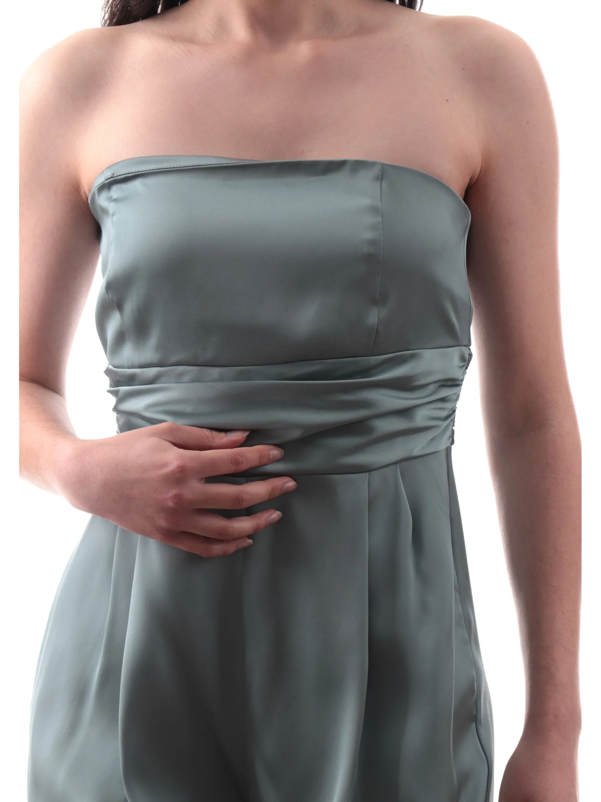 EMME MARELLA Jumpsuit*Tuta intera elegante verde da donna raso a palazzo scollo balconcino CAMILLE1 010