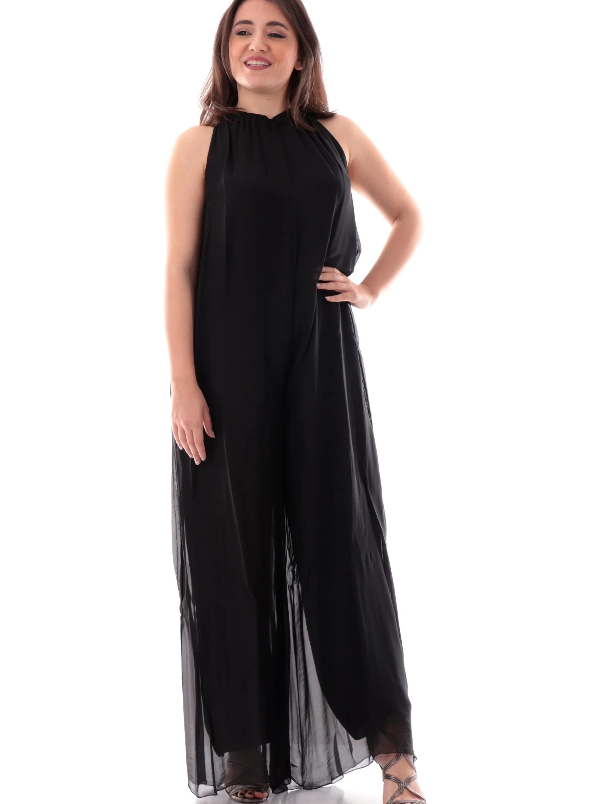 MANILA GRACE Jumpsuit*Tuta intera elegante nera a palazzo A083VUMA-001