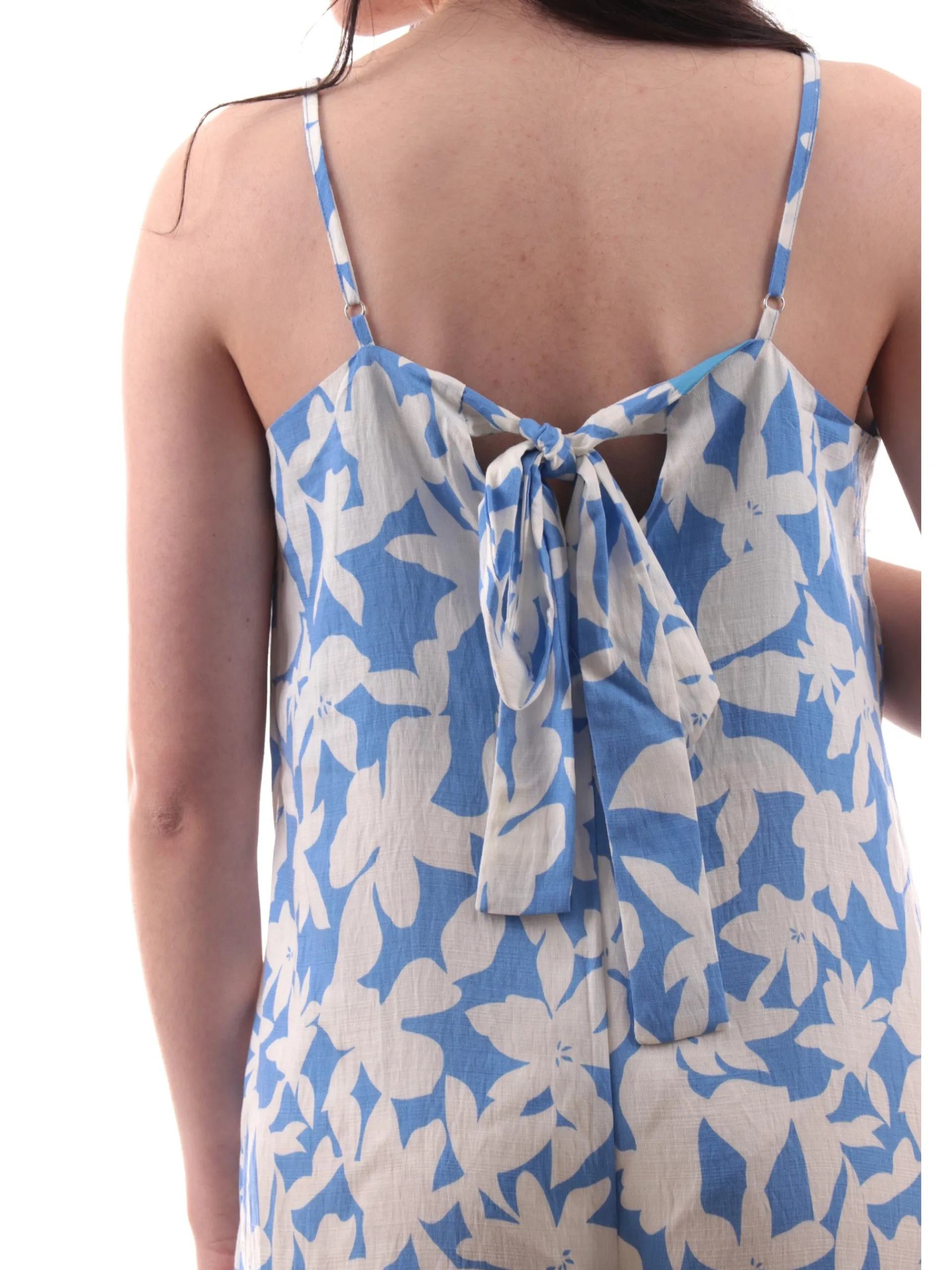 MOLLYBRACKEN Vestiti*Tuta intera jumpsuit a fiori bianca e celeste a palazzo TL216DE-BLUEH
