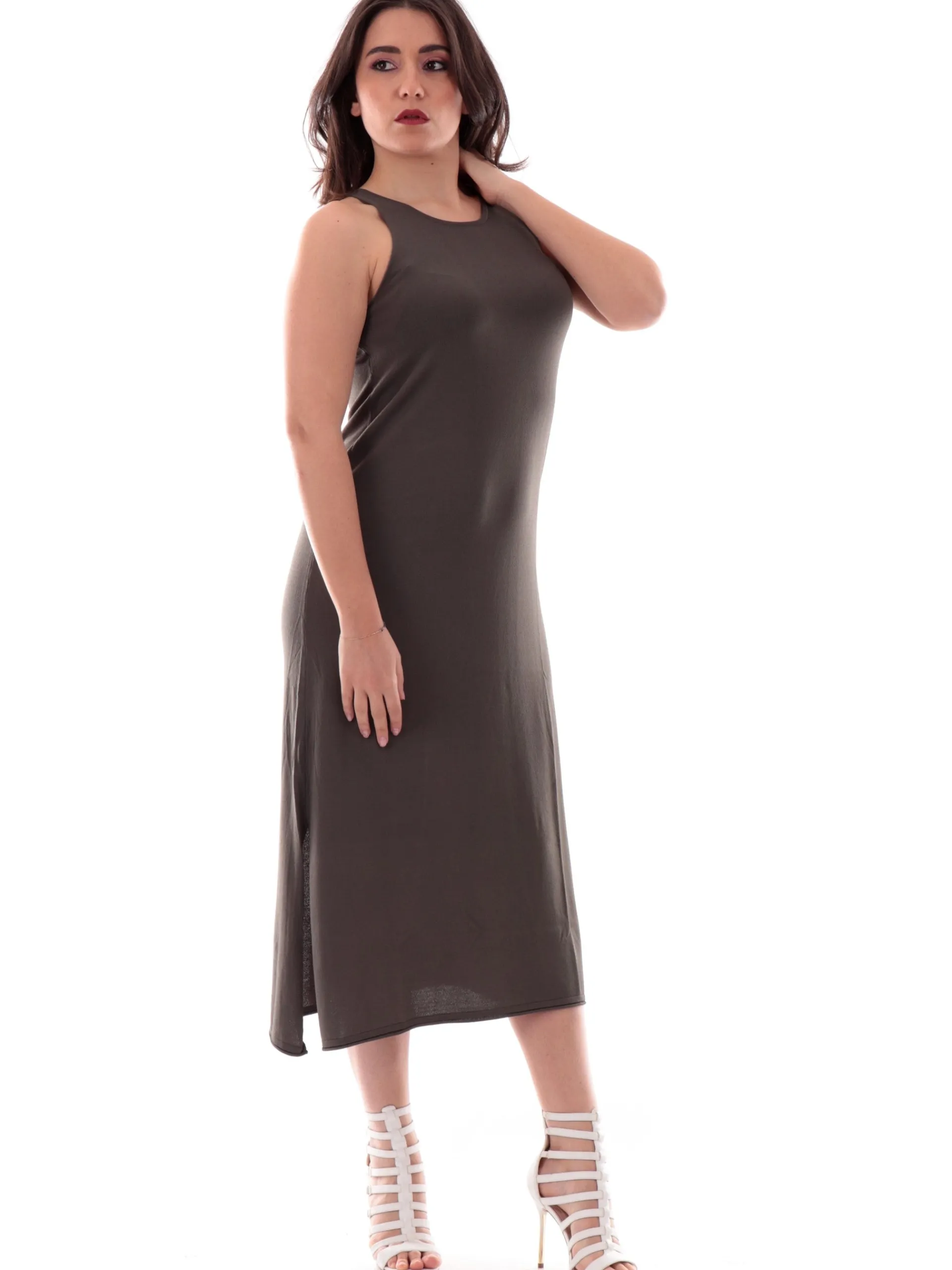 ANIS Vestiti*Vestito verde vestibilità morbida da donna con bretelle 251W6030