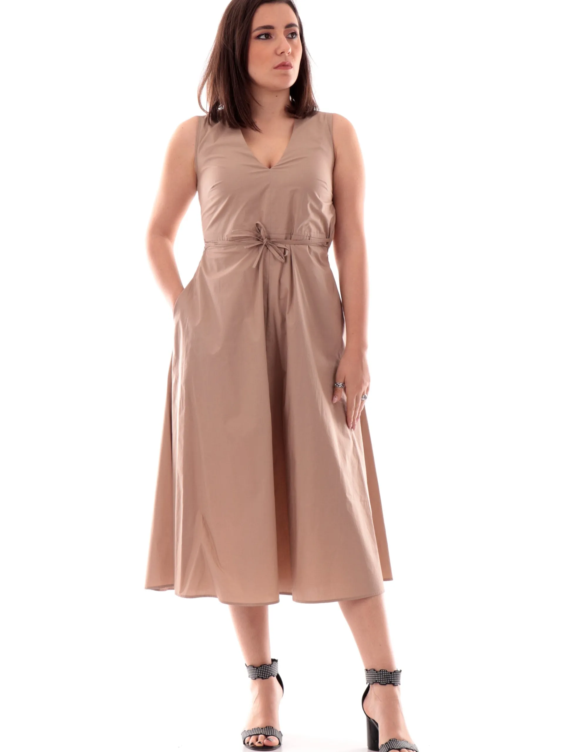 ANIS Vestiti*Vestito White beige donna Scollo a V svasato 251C1282 049