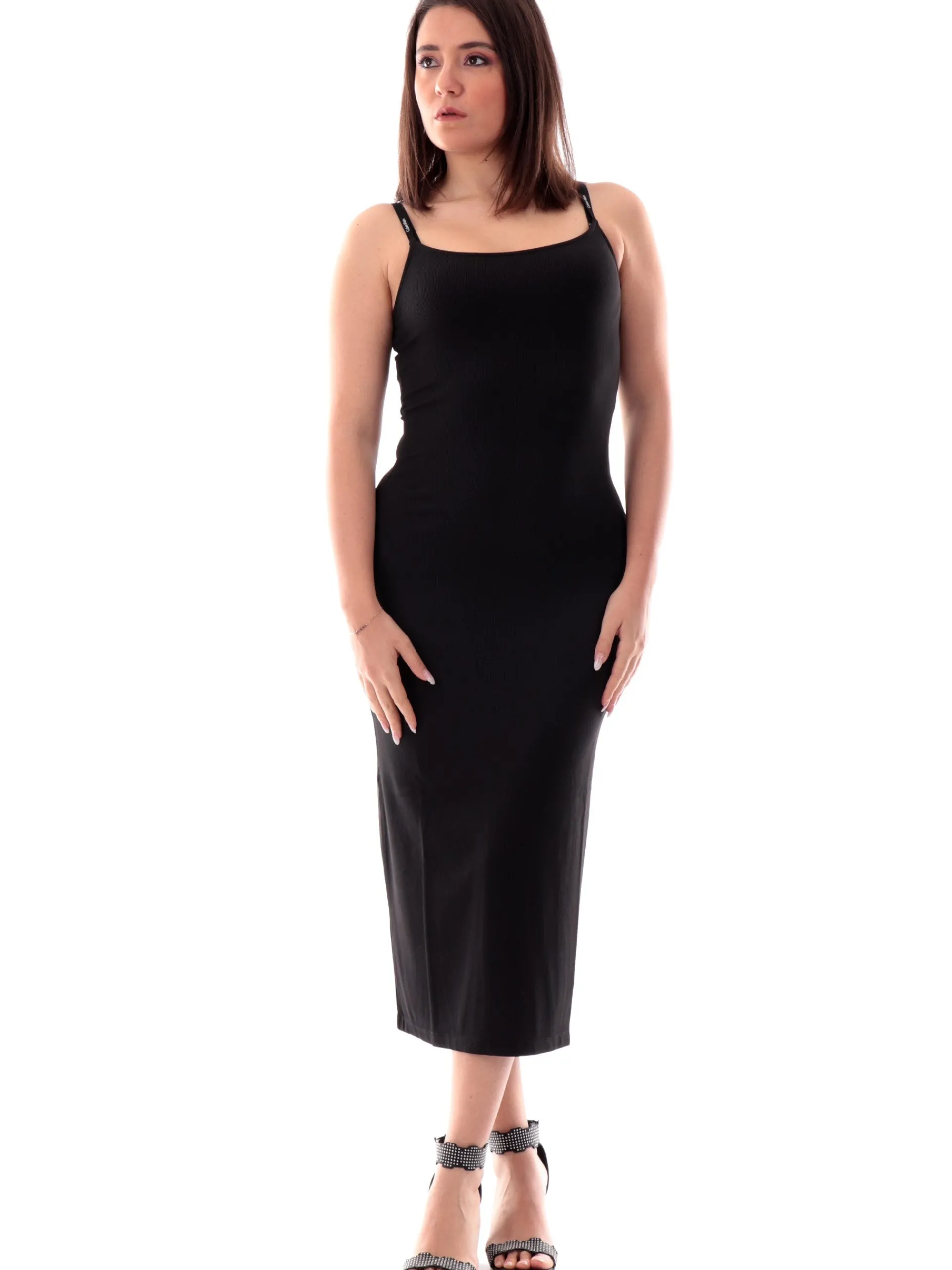 CALVIN KLEIN Vestiti*Vestito a costine nero da donna tessuto elastico J20J225288