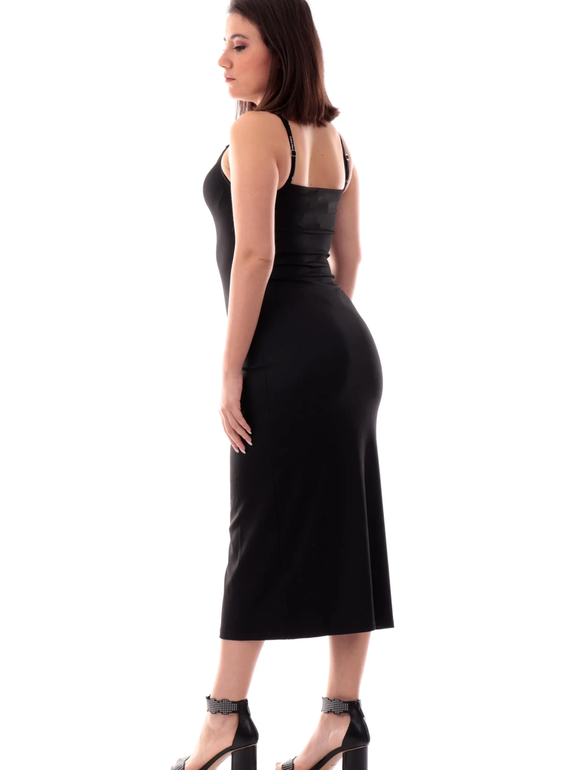 CALVIN KLEIN Vestiti*Vestito a costine nero da donna tessuto elastico J20J225288