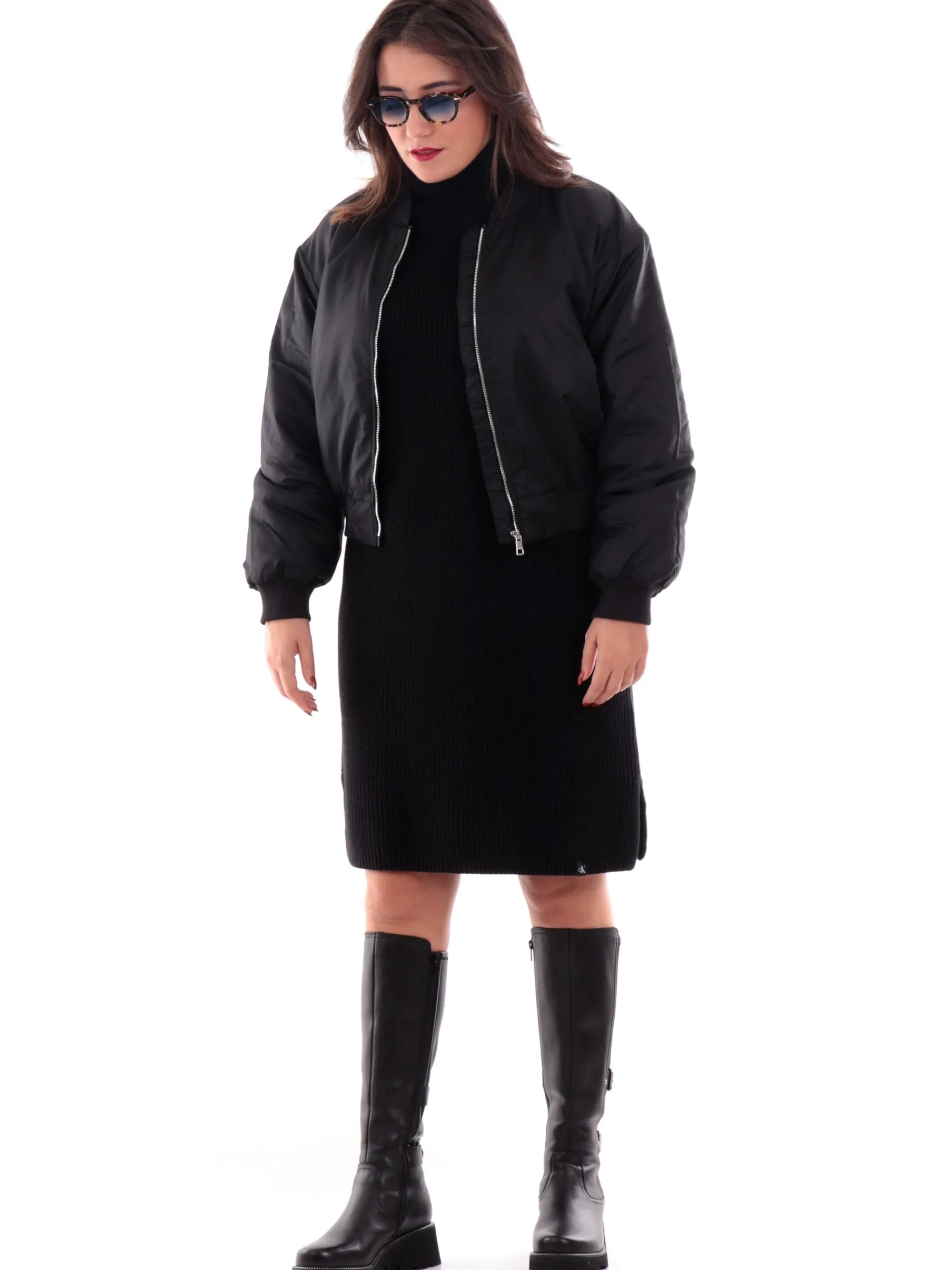 CALVIN KLEIN Vestiti*Vestito collo alto nero da donna Chunky Loose J20J224662