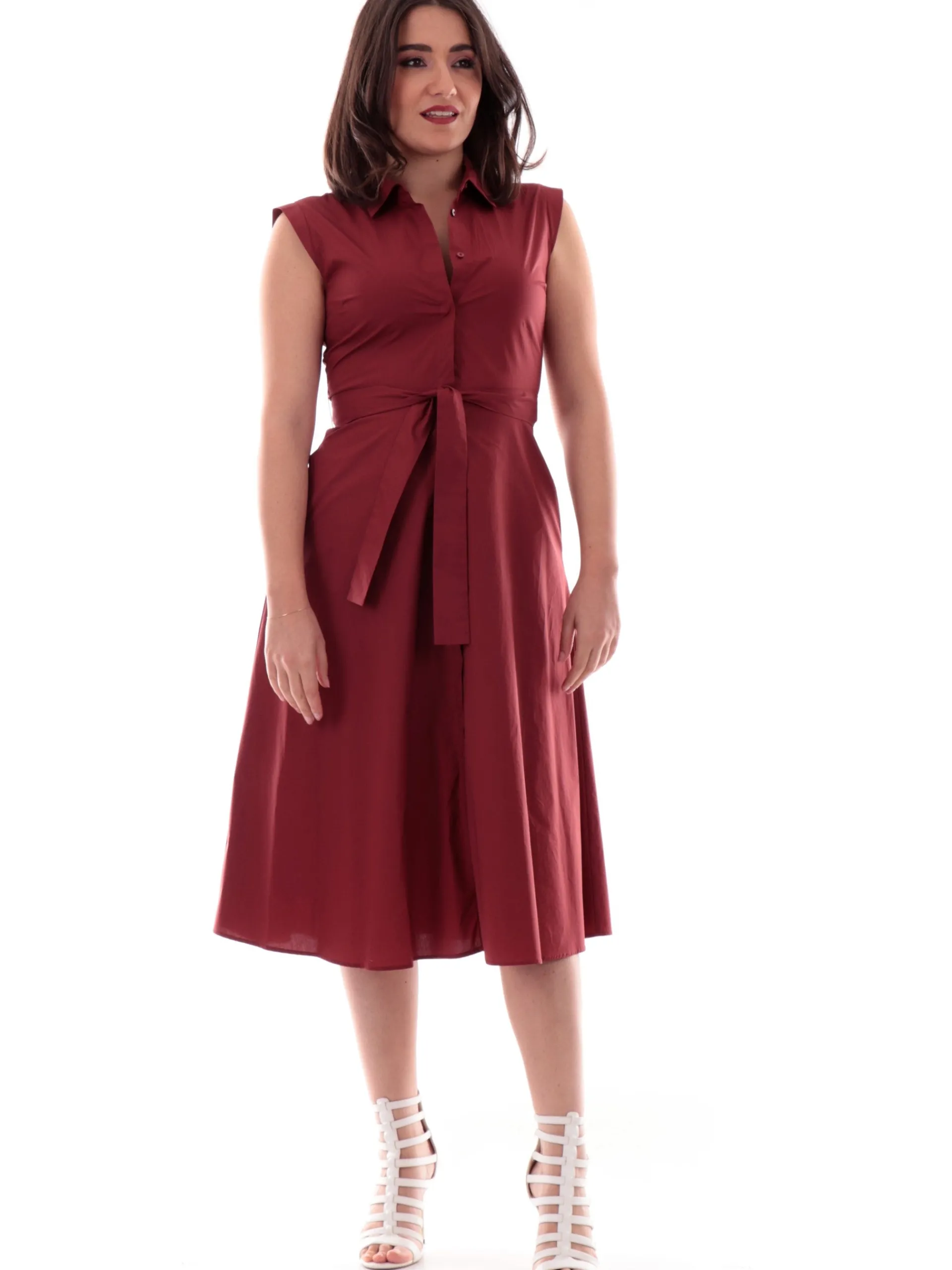 ANIS Vestiti*Vestito camicia bordeaux da donna svasato 251C1262
