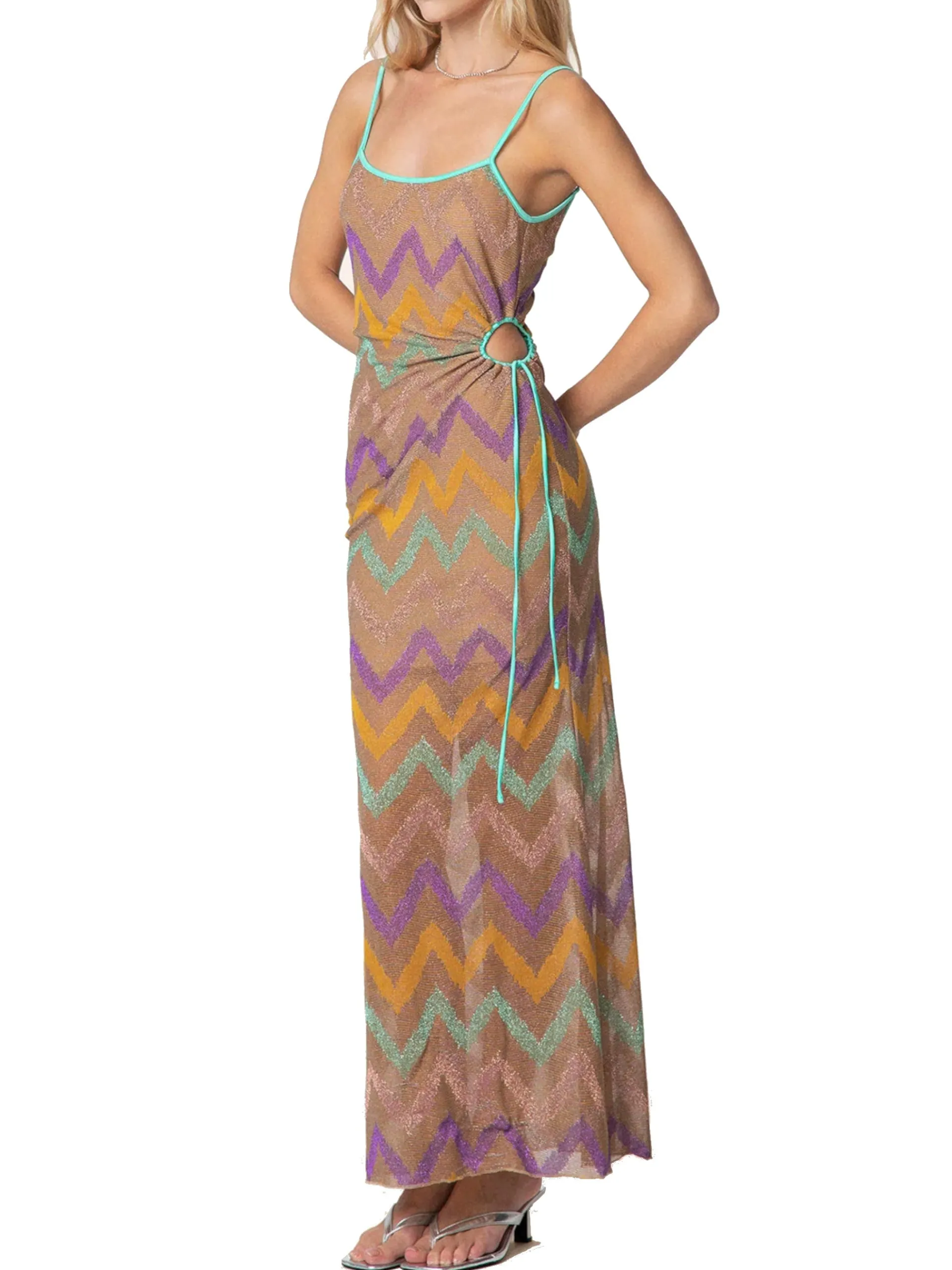 EFFEK Vestiti*Vestito donna copricostume lurex con bordi verde acqua 0906MC