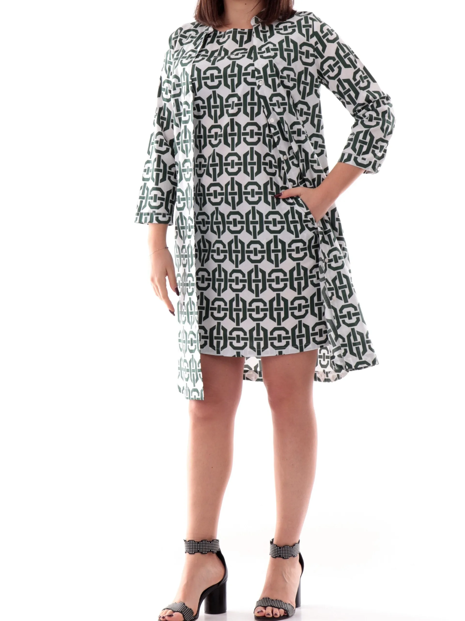 EMME MARELLA Vestiti*Vestito Bianco fantasia verde chain da donna KARUB 001