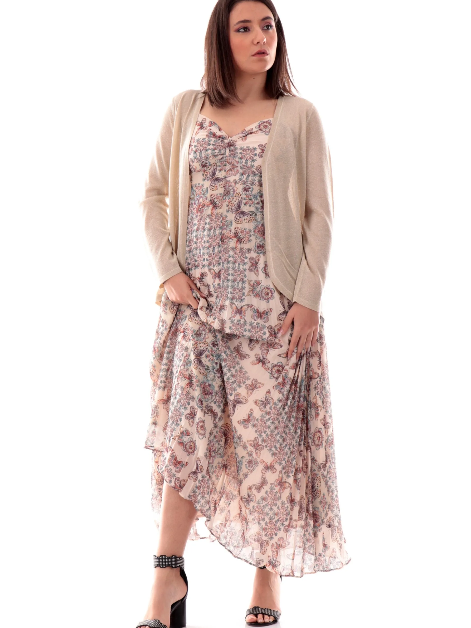 MOLLYBRACKEN Vestiti*Vestito floreale Molly Bracken beige da donna spalle scoperte P1787DE