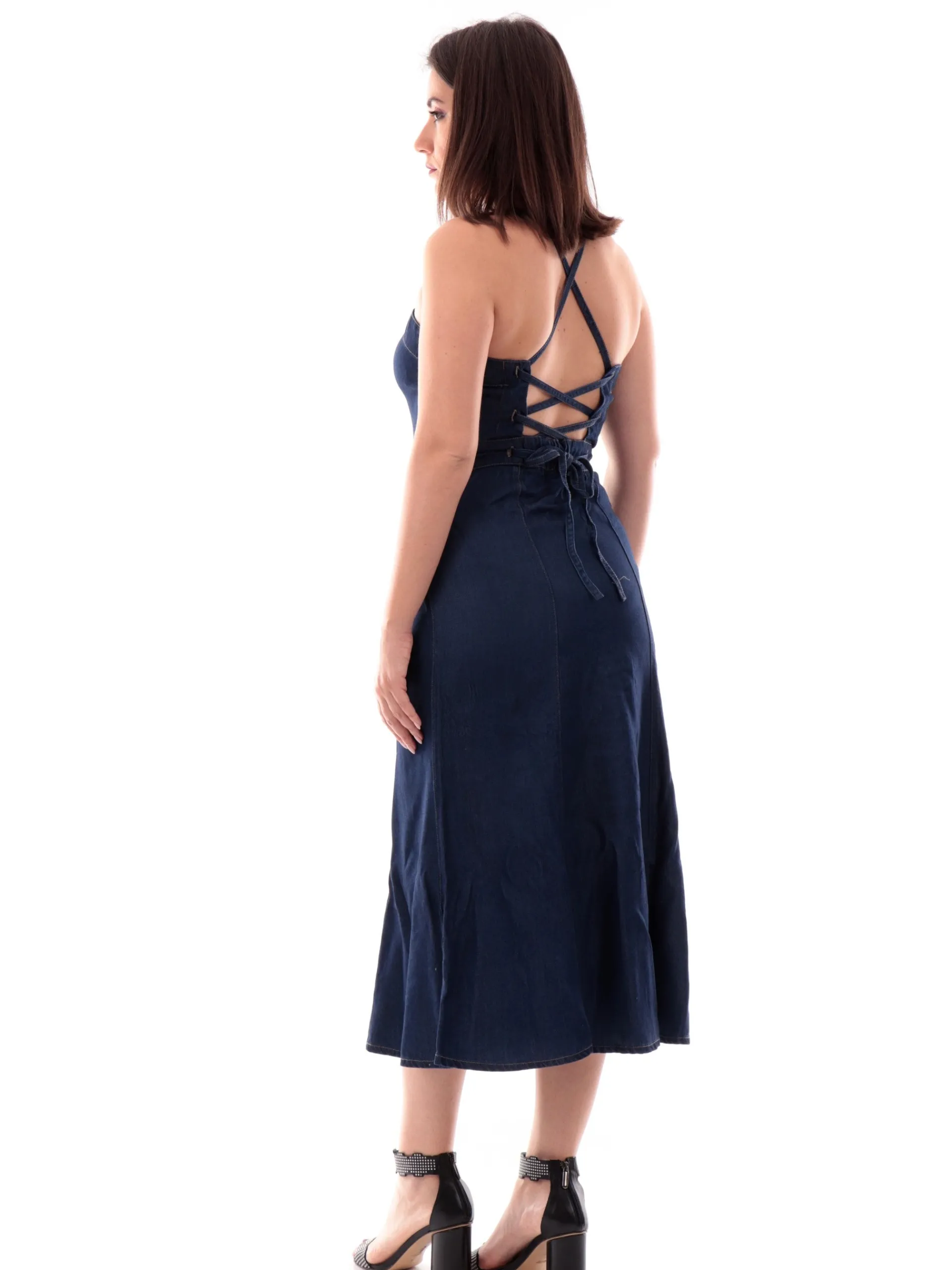GUESS Vestiti*Vestito Jeans da donna con bottoni e incrocio sulla schiena W5GK43D5N61