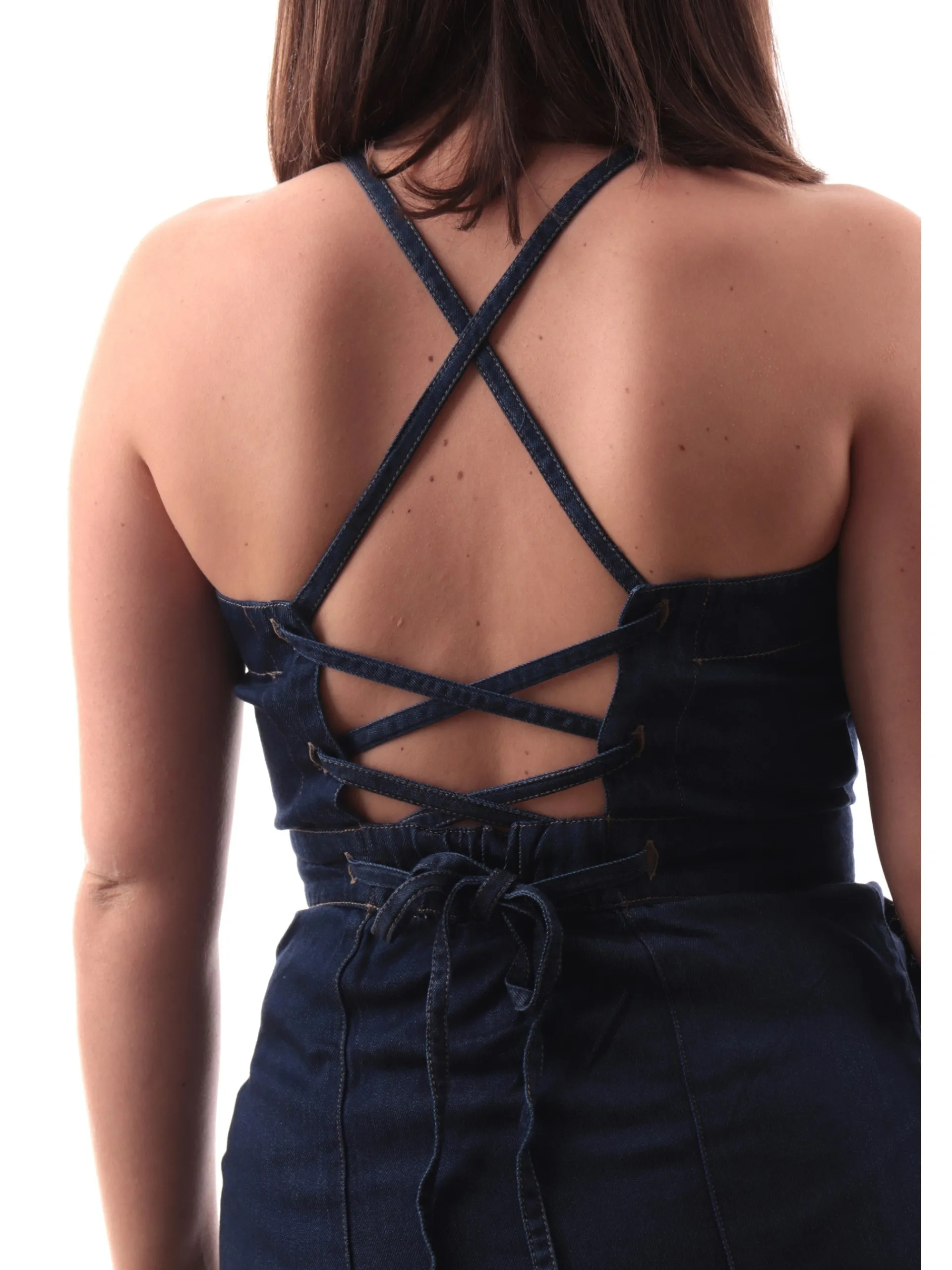 GUESS Vestiti*Vestito Jeans da donna con bottoni e incrocio sulla schiena W5GK43D5N61