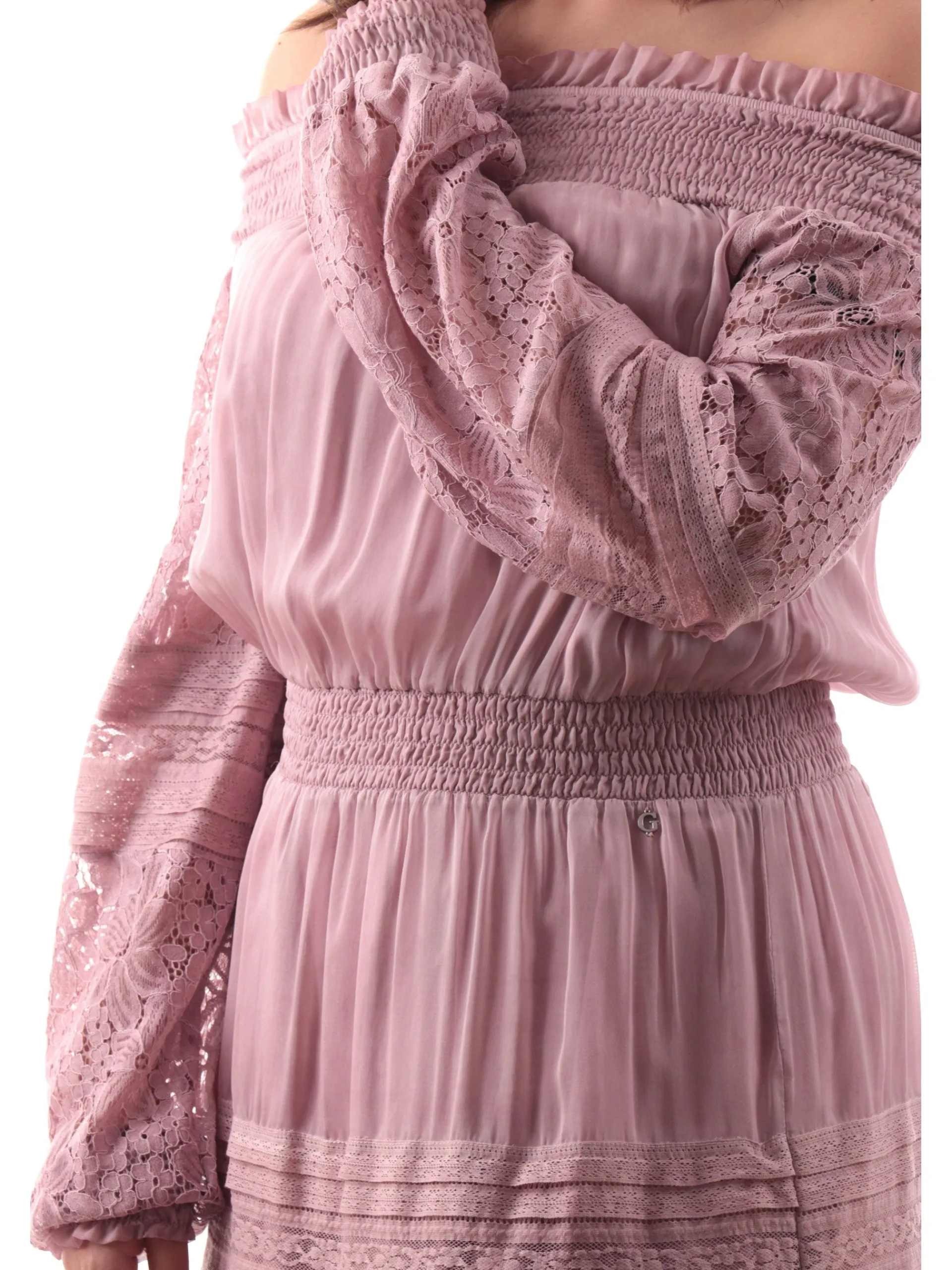 GUESS Vestiti*Vestito rosa da donna con spalle scoperte e maniche lunghe in pizzo W5GK24WE550F45A