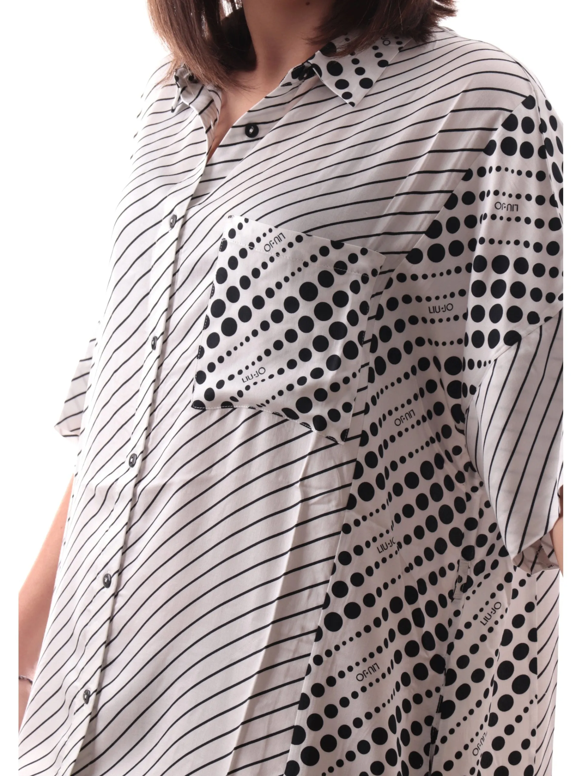 LIU JO MILANO Vestiti*Vestito Liu Jo bianco e nero a camicia over pois con cintura VA5106TS963 M918