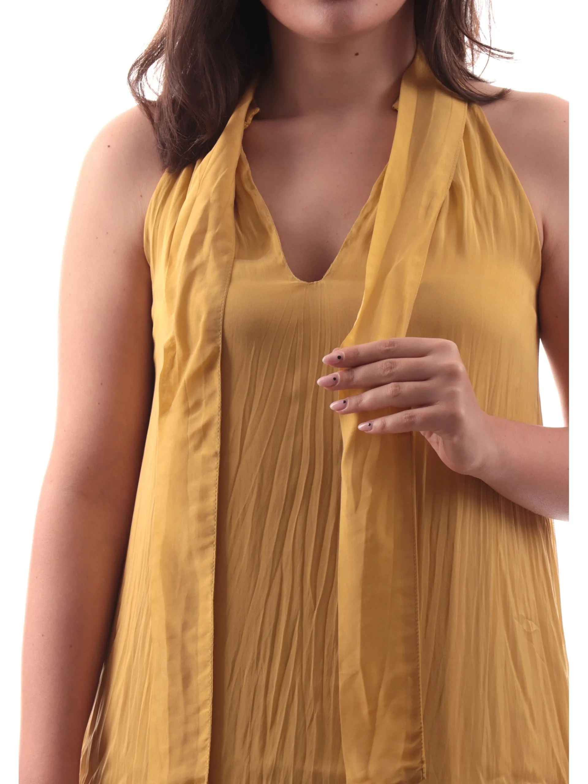 MANILA GRACE Vestiti*Vestito Lungo Giallo svasato scollo americana ampio Mostarda senape A082VUMA640