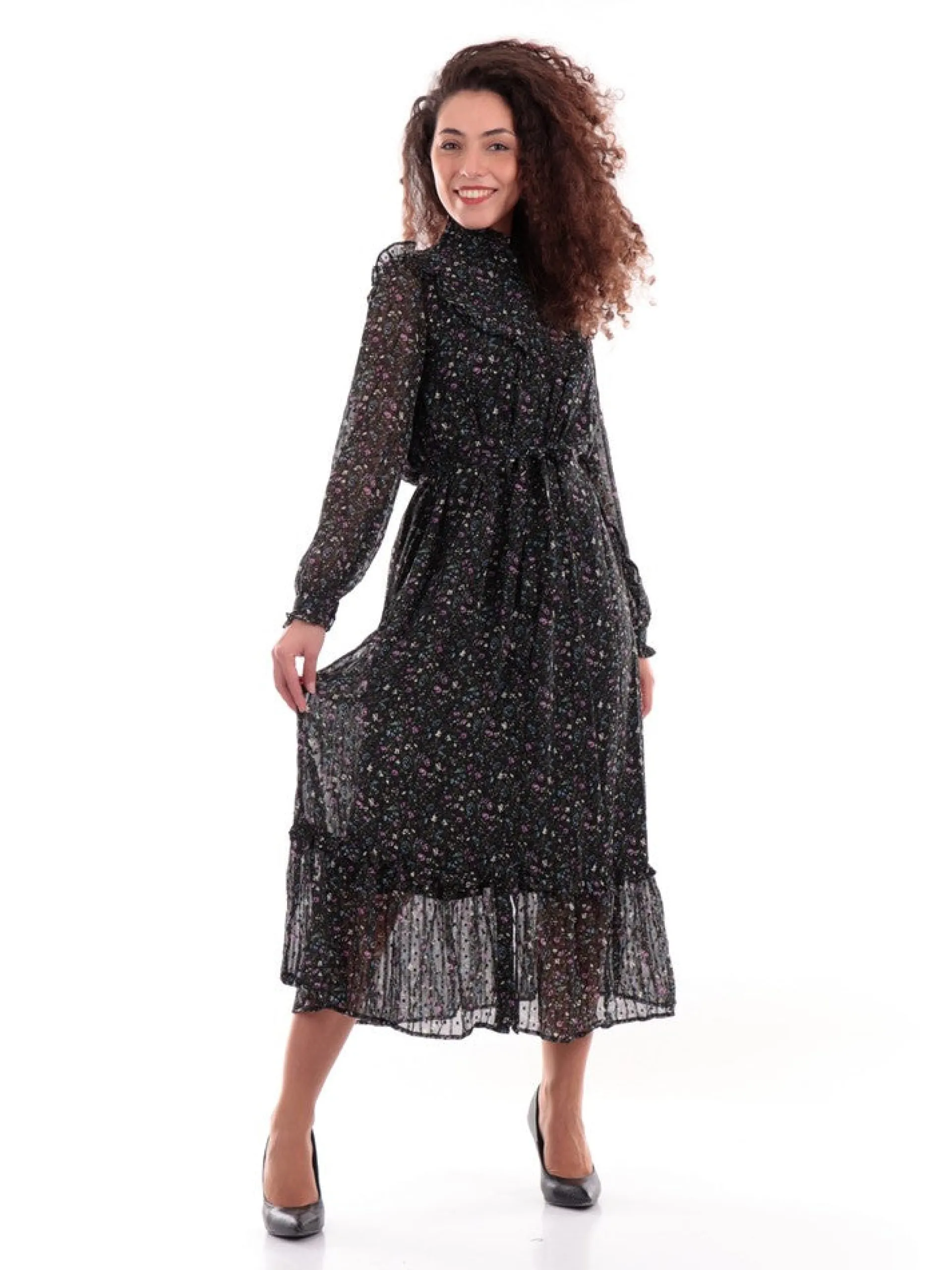 MOLLYBRACKEN Vestiti*Vestito Lungo Molly Bracken Nero a Fiori da Donna LA1199BH