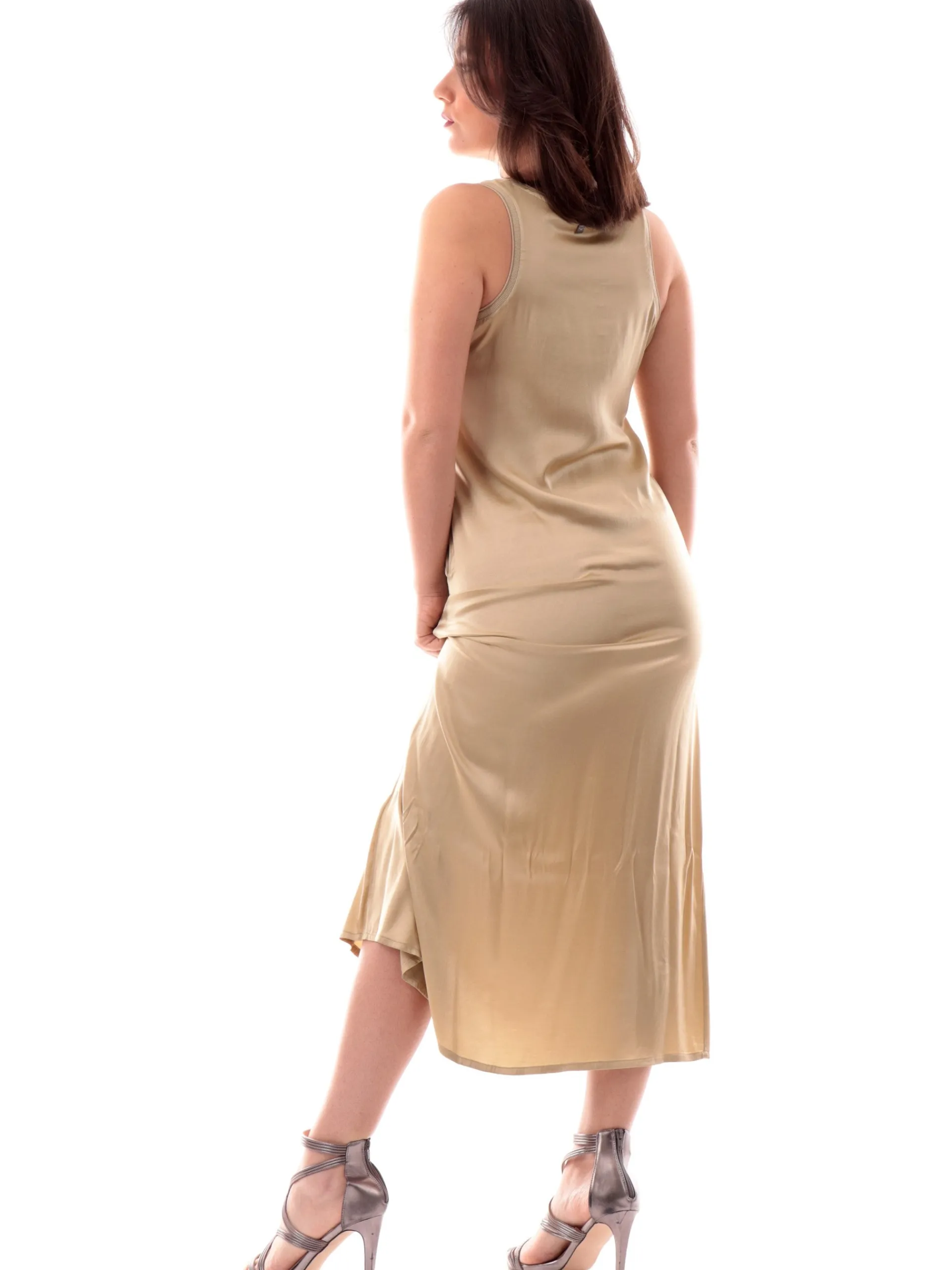 MANILA GRACE Vestiti*Vestito beige oro da donna raso satin