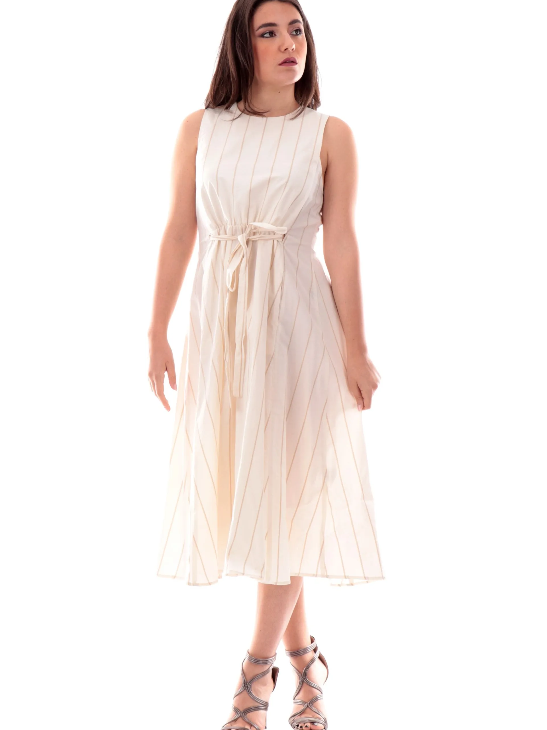 MANILA GRACE Vestiti*Vestito bianco righe lurex da donna smanicato A210CIMA