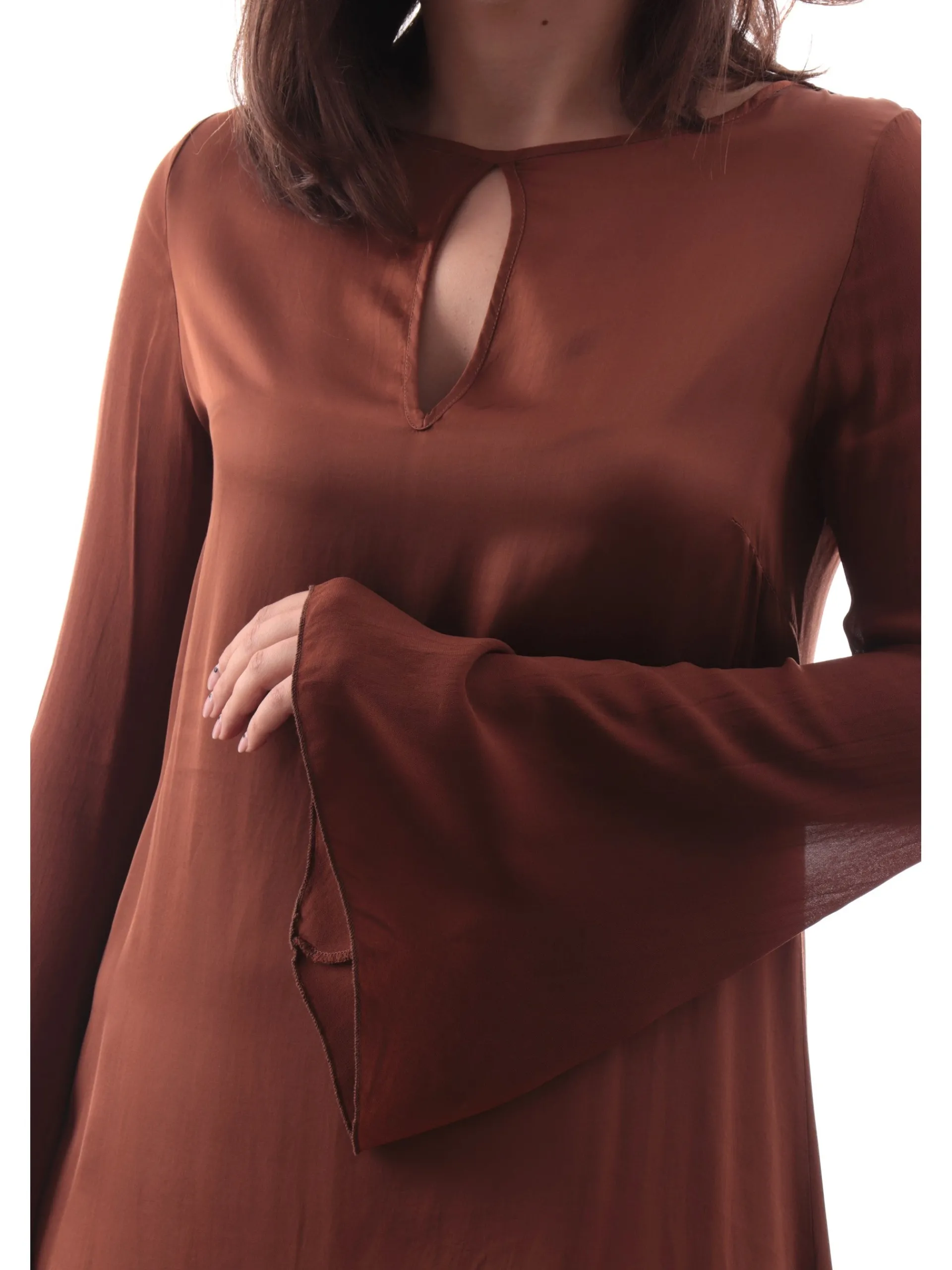MANILA GRACE Vestiti*Vestito marrone con maniche svasate A027VUMD489