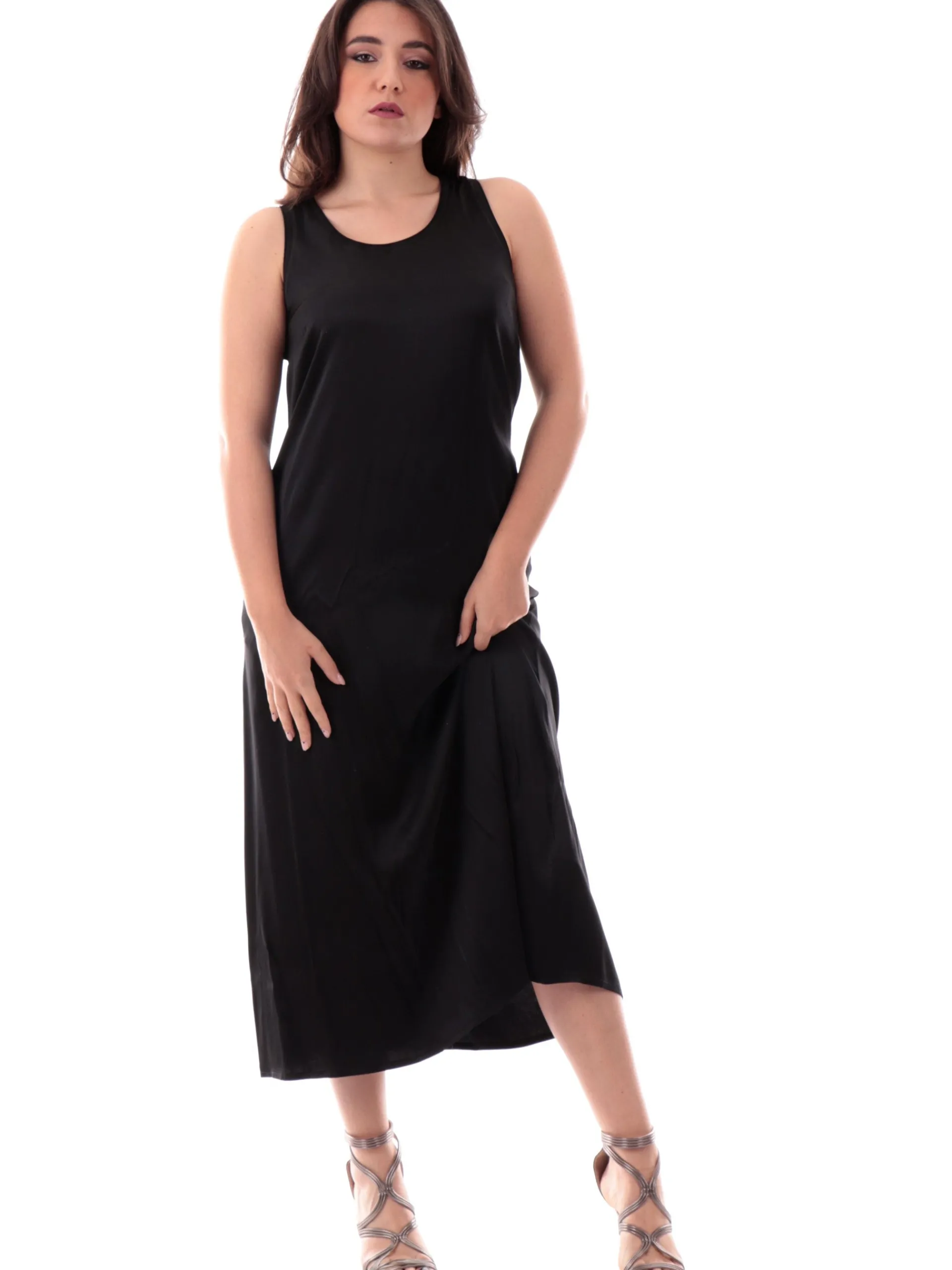 MANILA GRACE Vestiti*Vestito nero da donna raso satin A028VUMA