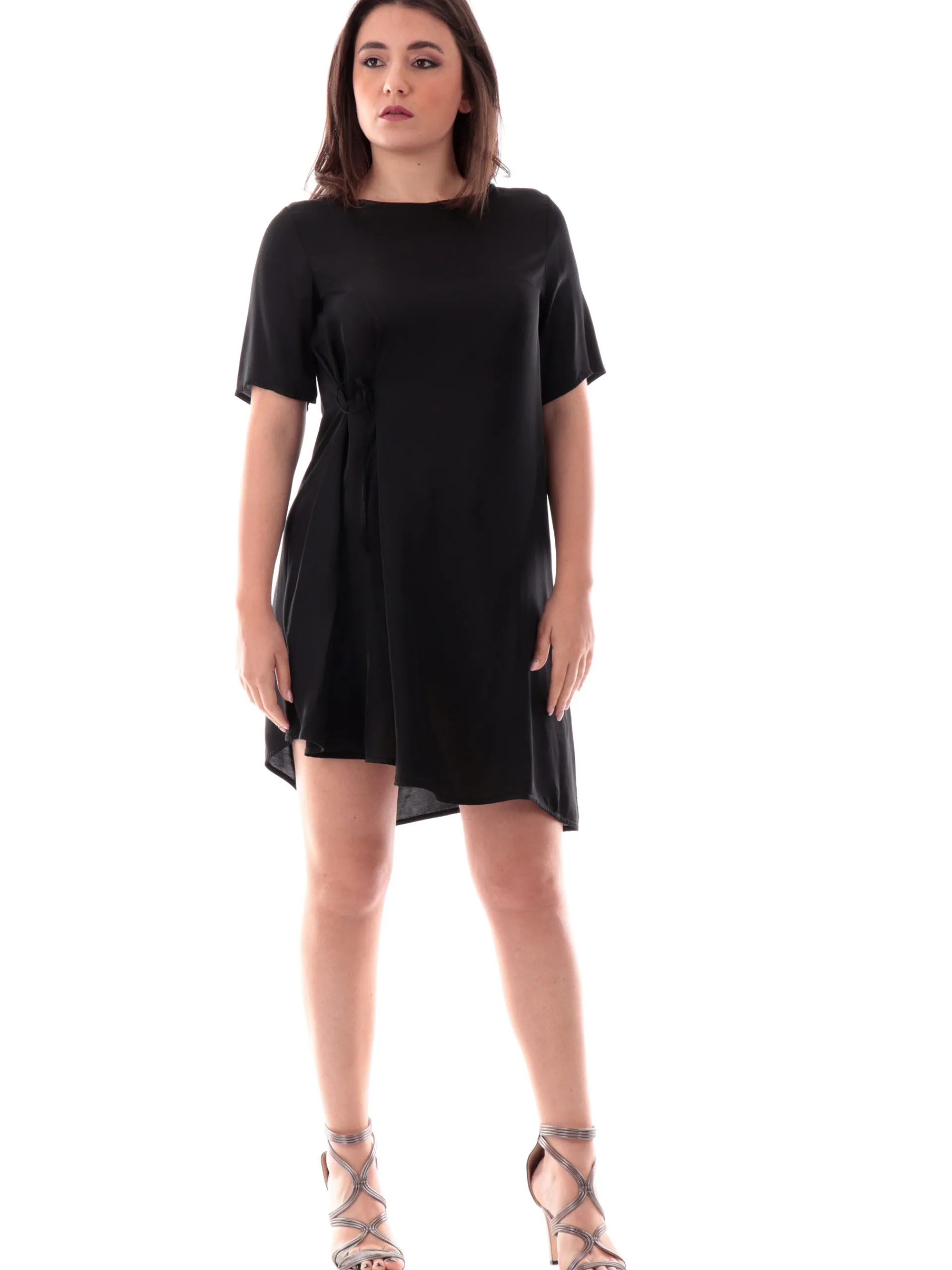 MANILA GRACE Vestiti*Vestito nero da donna a maniche corte raso satin A025VUMA001