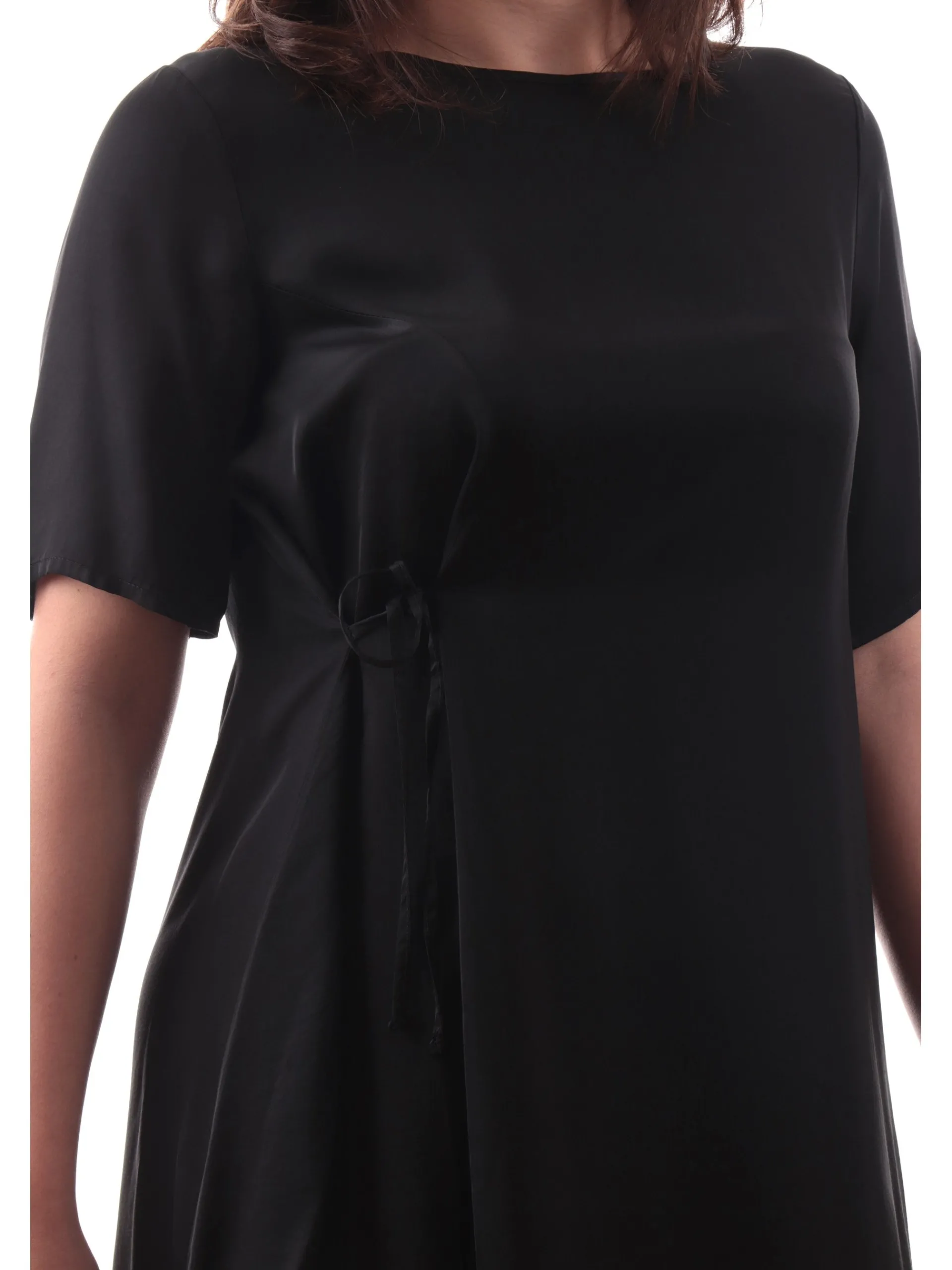 MANILA GRACE Vestiti*Vestito nero da donna a maniche corte raso satin A025VUMA001