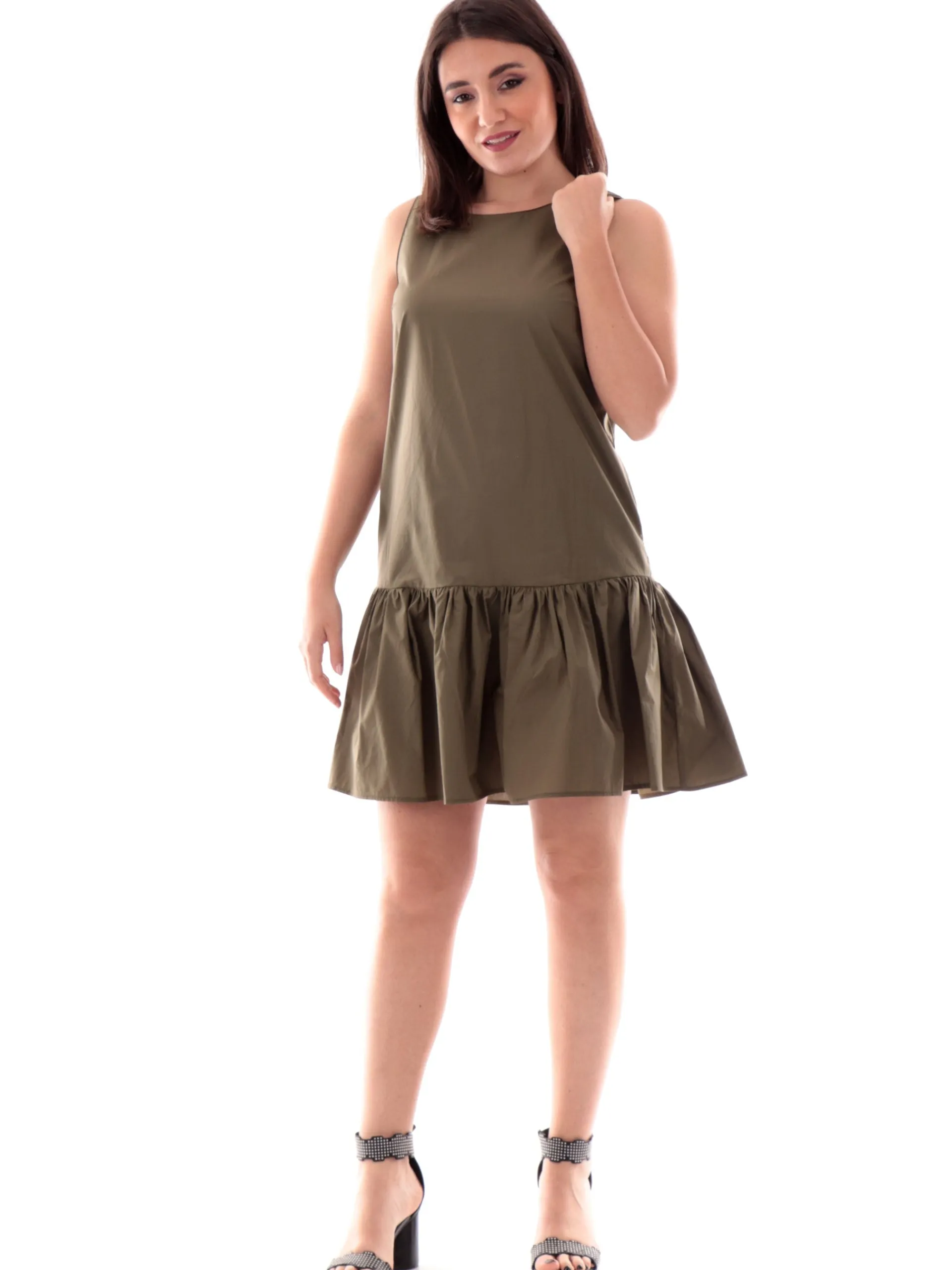 MANILA GRACE Vestiti*Vestito verde da donna con balza sul fondo A263CUMA509