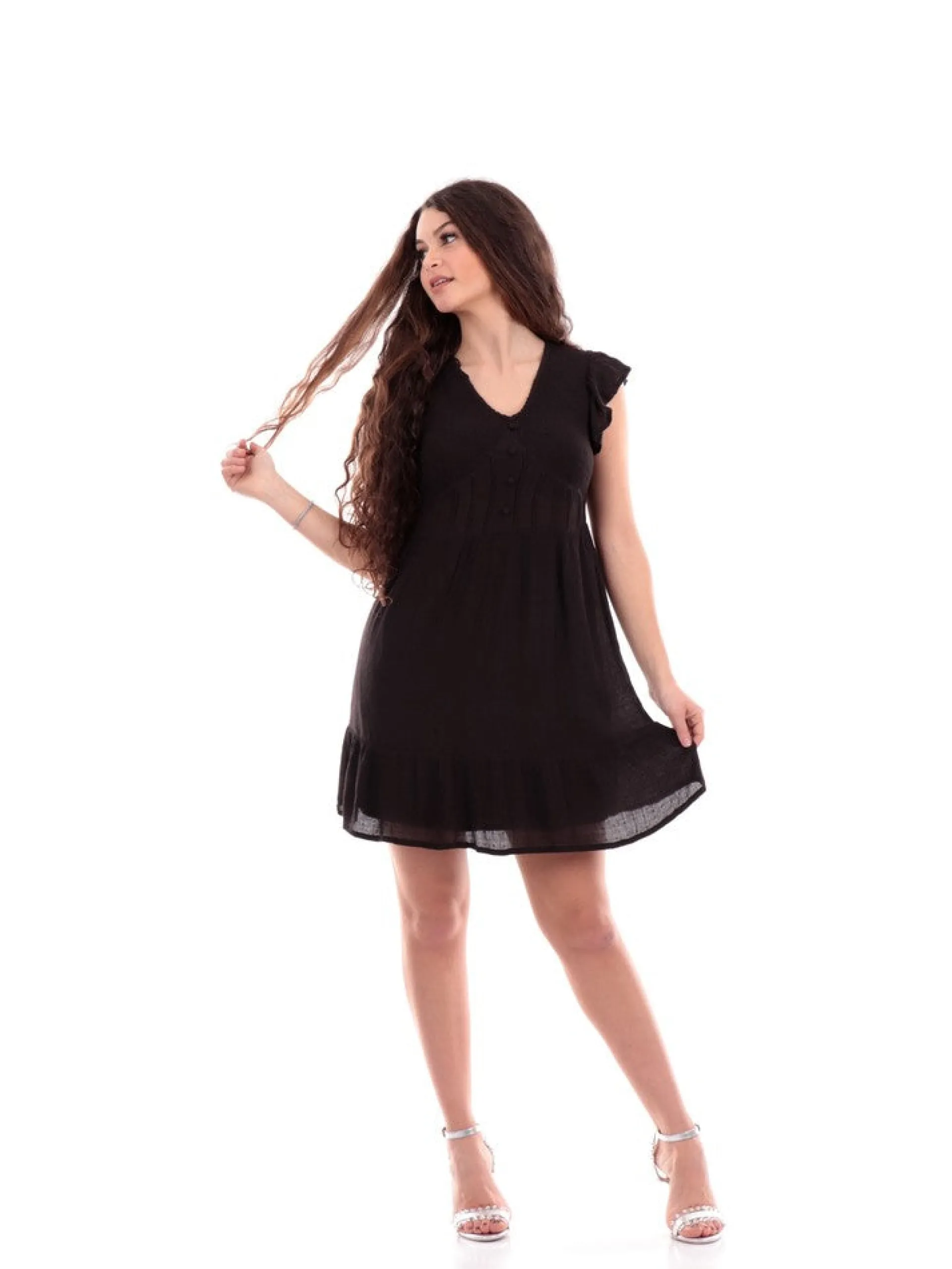 TIFFOSI Vestiti*Vestito nero da donna svasato maniche farfalla Neptuno 54887