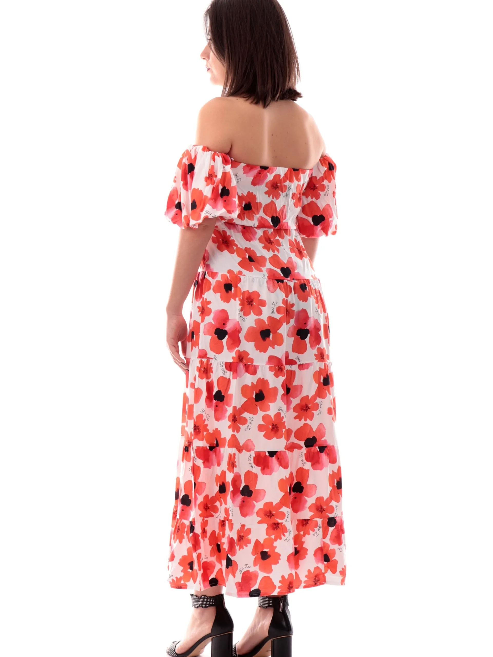 YES ZEE Vestiti*Vestito bianco spalle scoperte da donna Impero fantasia floreale A465CI00